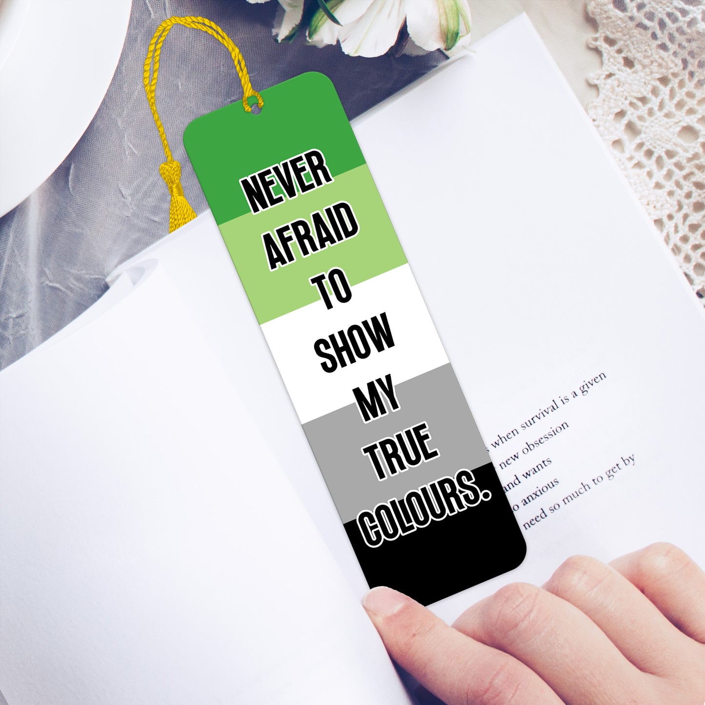 Aromantic pride luxury aluminium bookmark never afraid to show my true colours