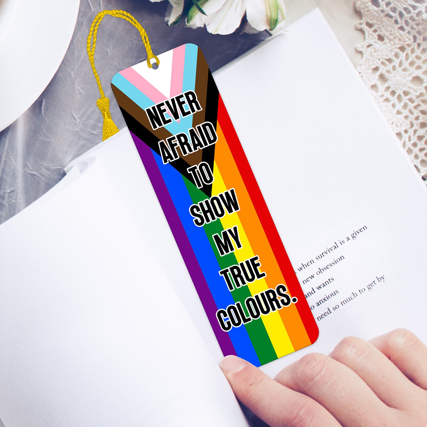 Gay progress pride luxury aluminium bookmark never afraid to show my true colours