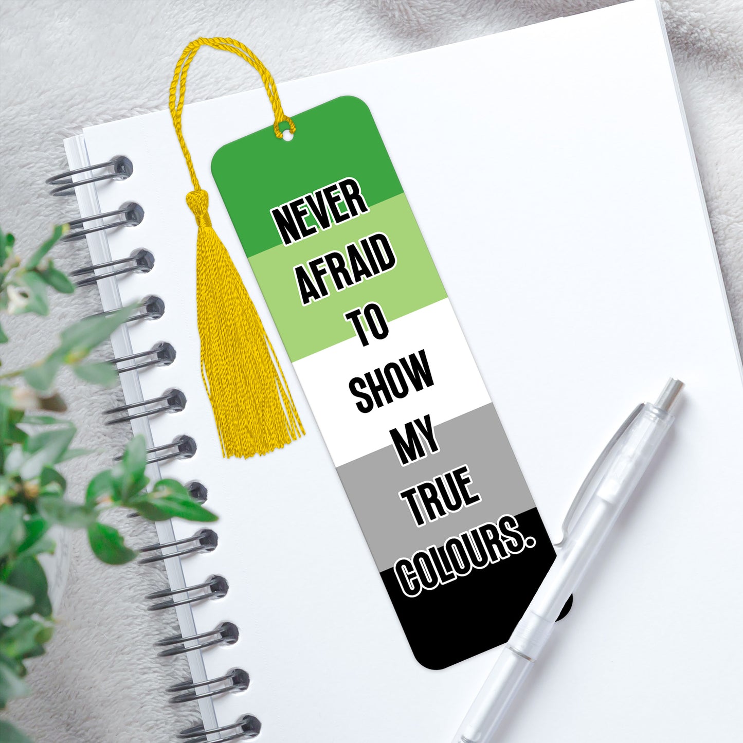 Aromantic pride luxury aluminium bookmark never afraid to show my true colours