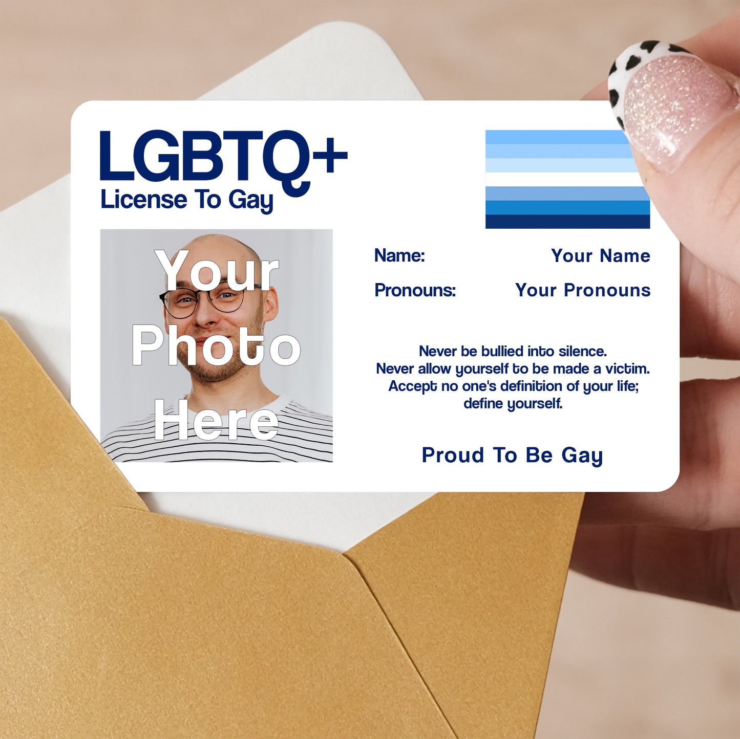 Gay man pride men loving men blue flag license to gay card