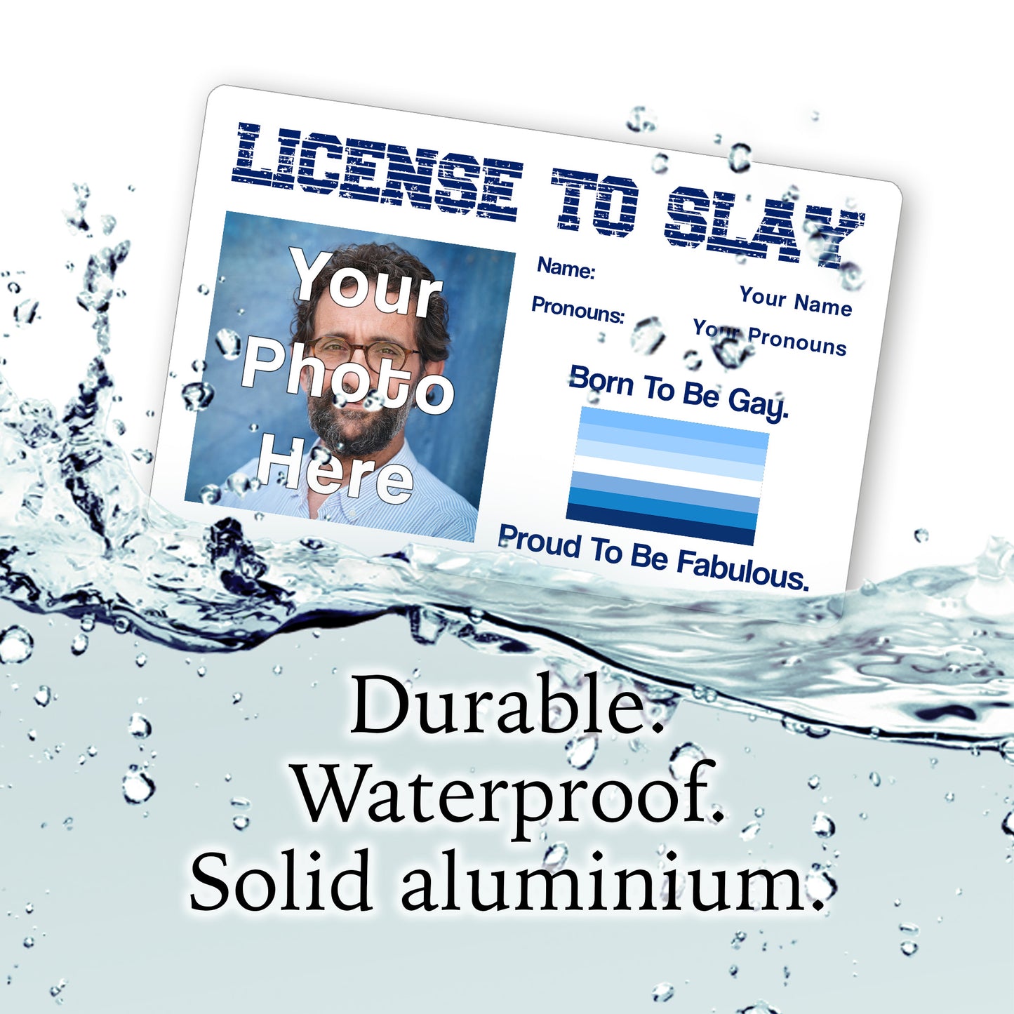 Gay man pride men loving men blue flag personalised license to slay card