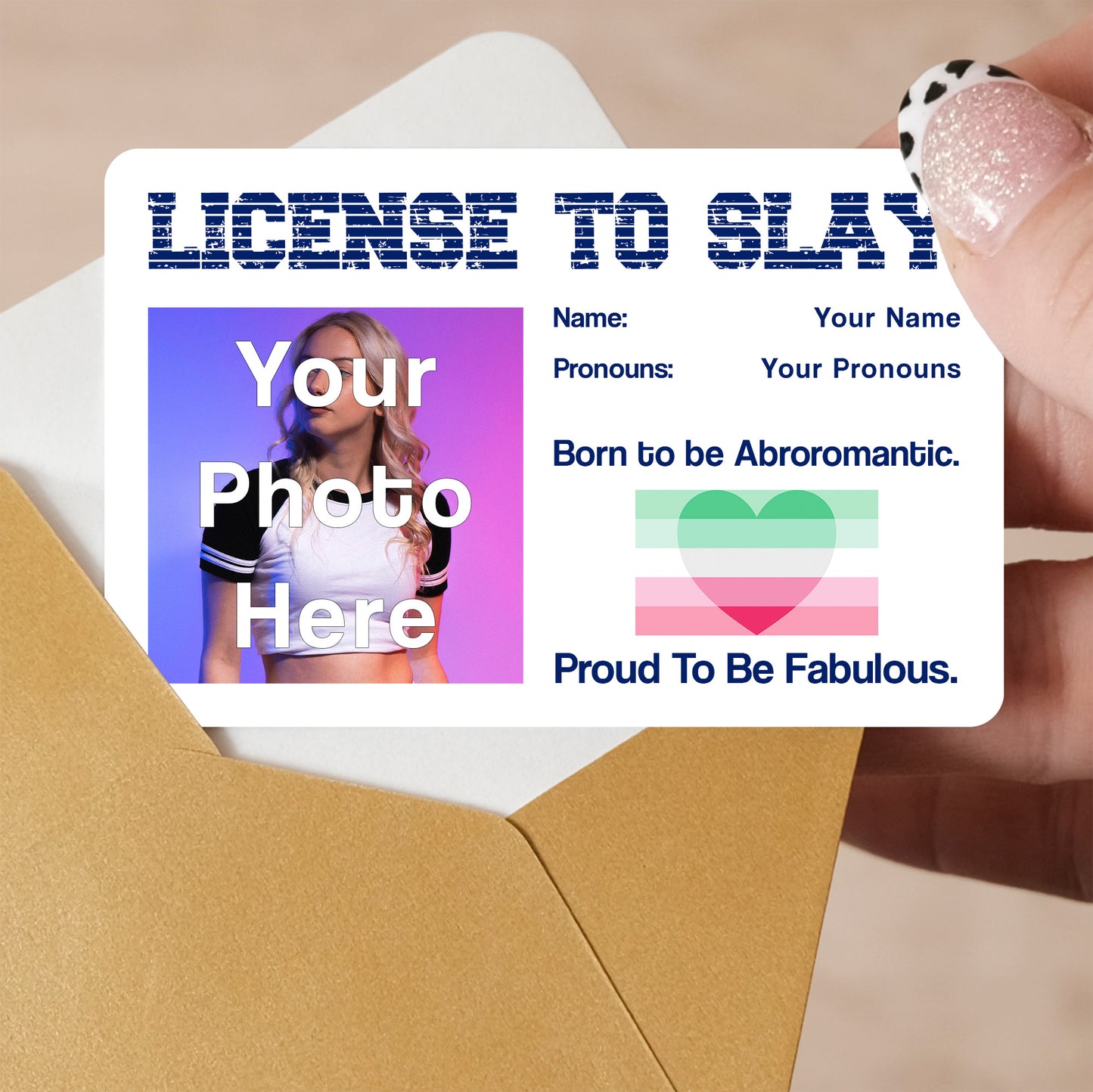 Abroromantic pride personalised license to slay card