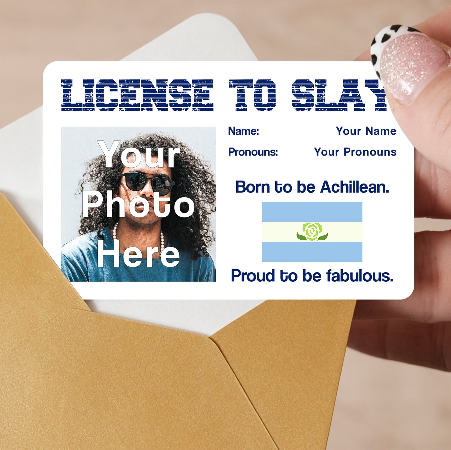 Achillean pride personalised license to slay card