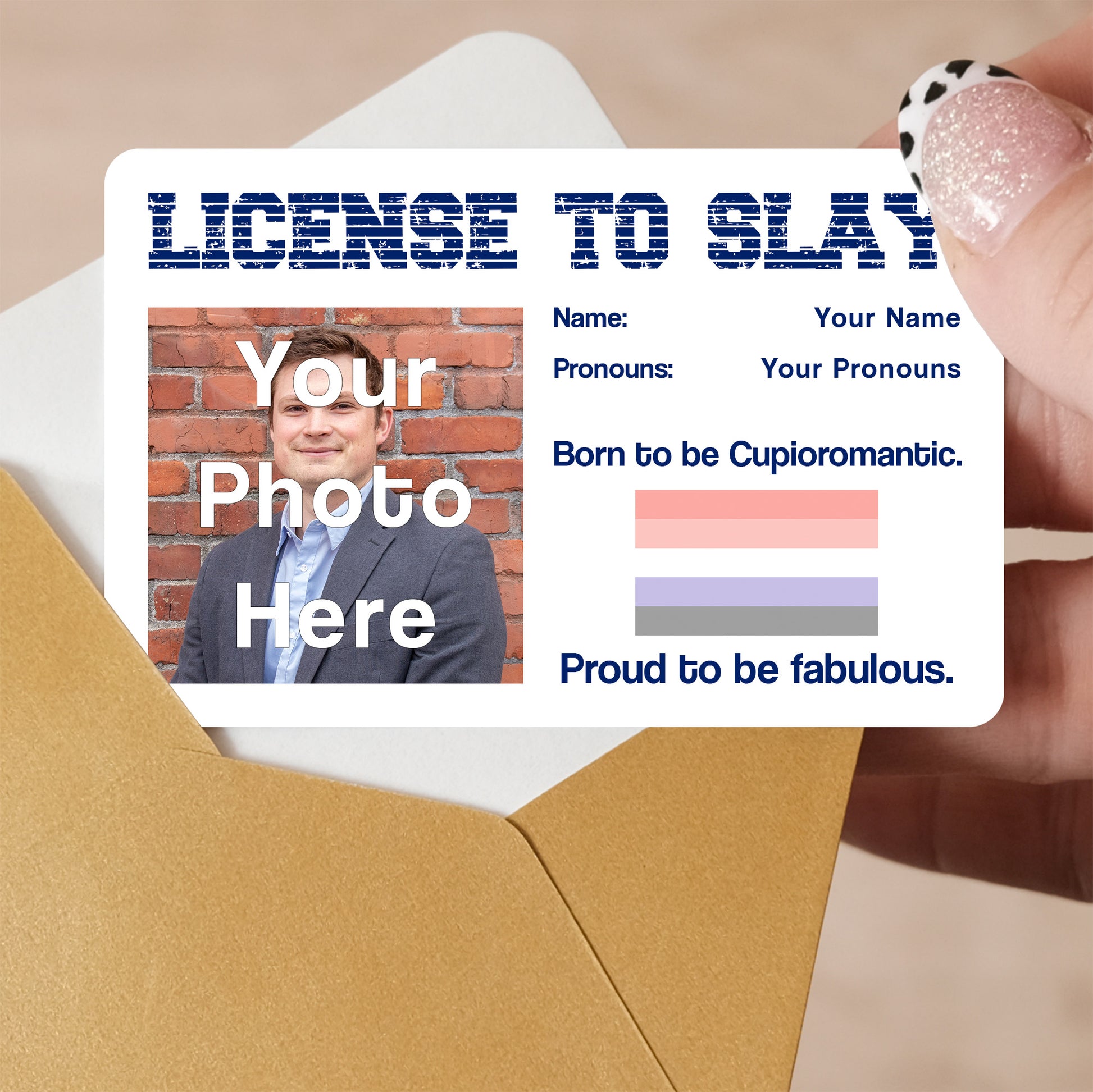Cupioromantic pride personalised license to slay card
