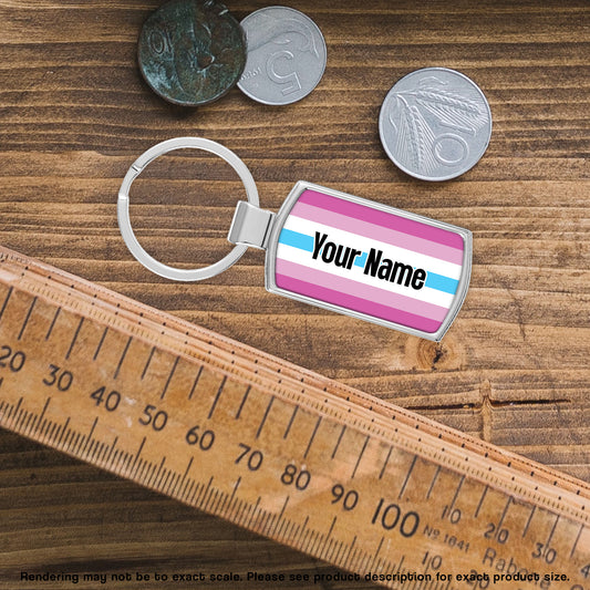 Femboy pride flag metal keyring that is personalised with your name