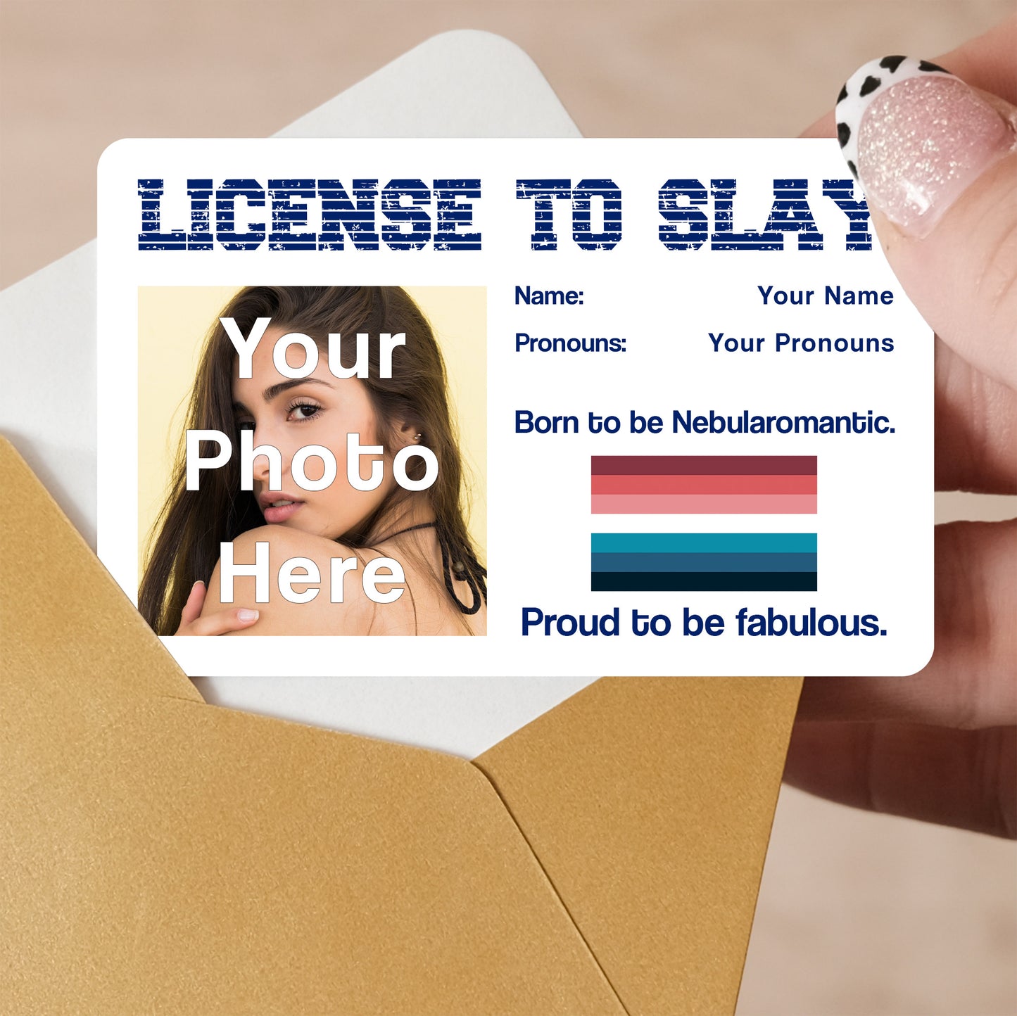 Nebularomantic pride personalised license to slay card