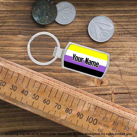 Non Binary pride flag metal keyring personalised with your name