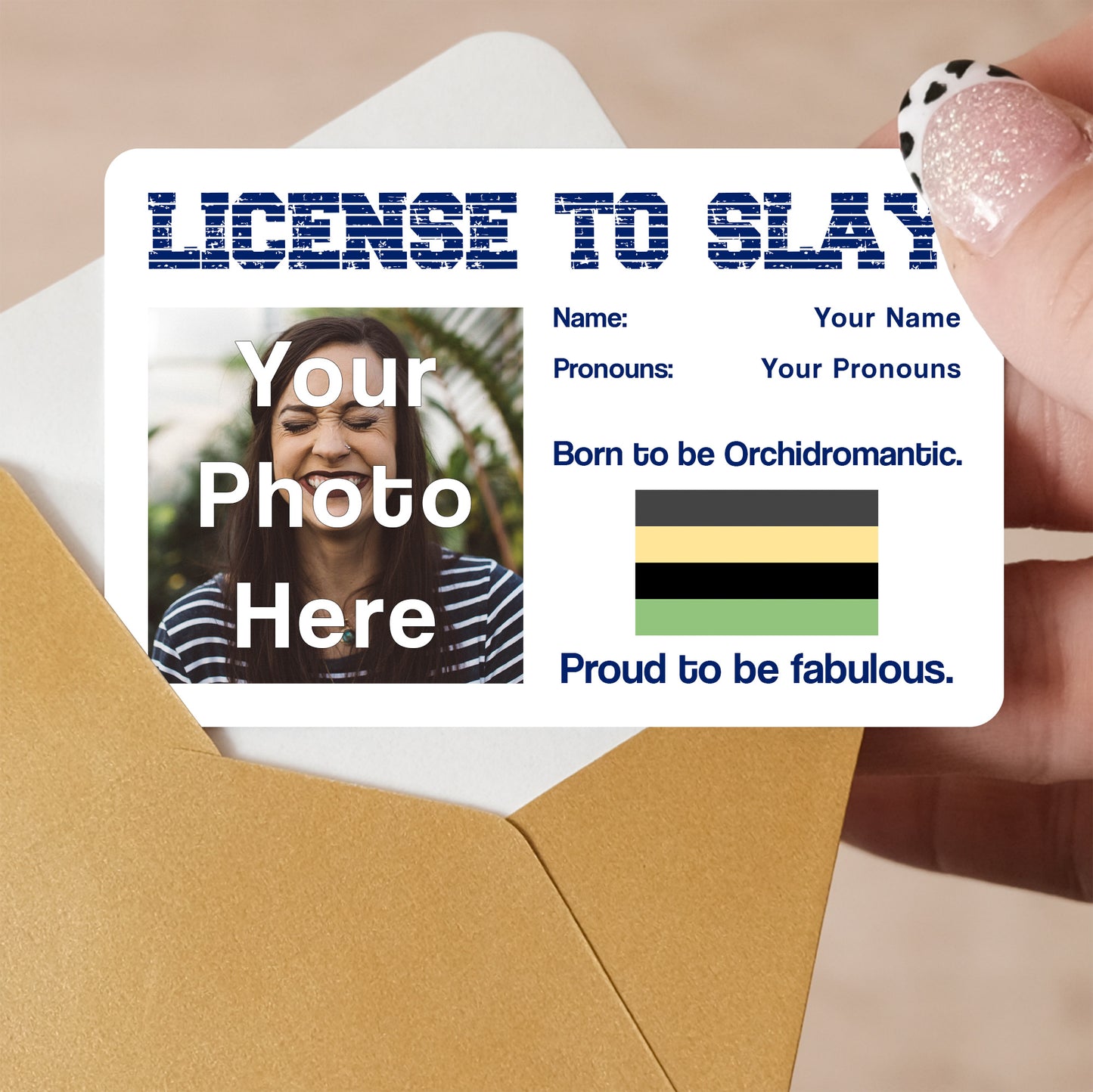 Orchidromantic Pride personalised license to slay card
