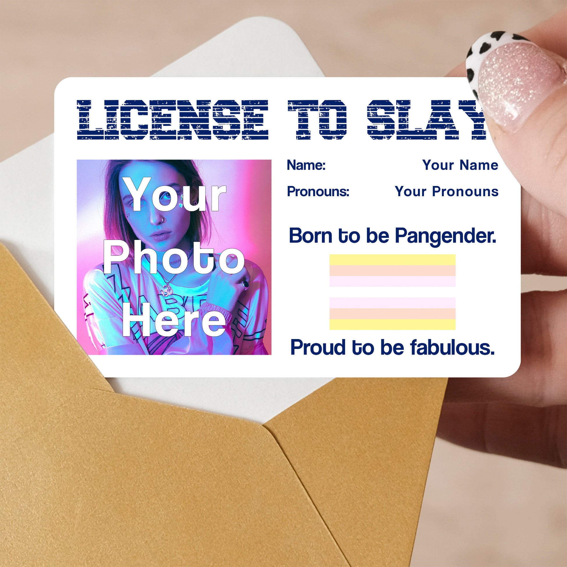 Pangender pride personalised license to slay card