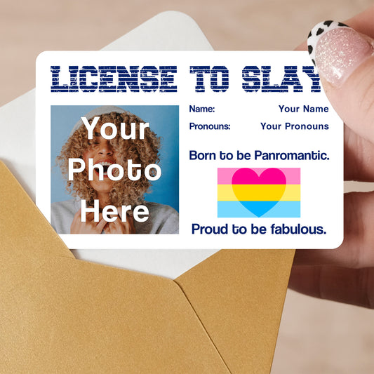 Panromantic pride personalised license to slay card