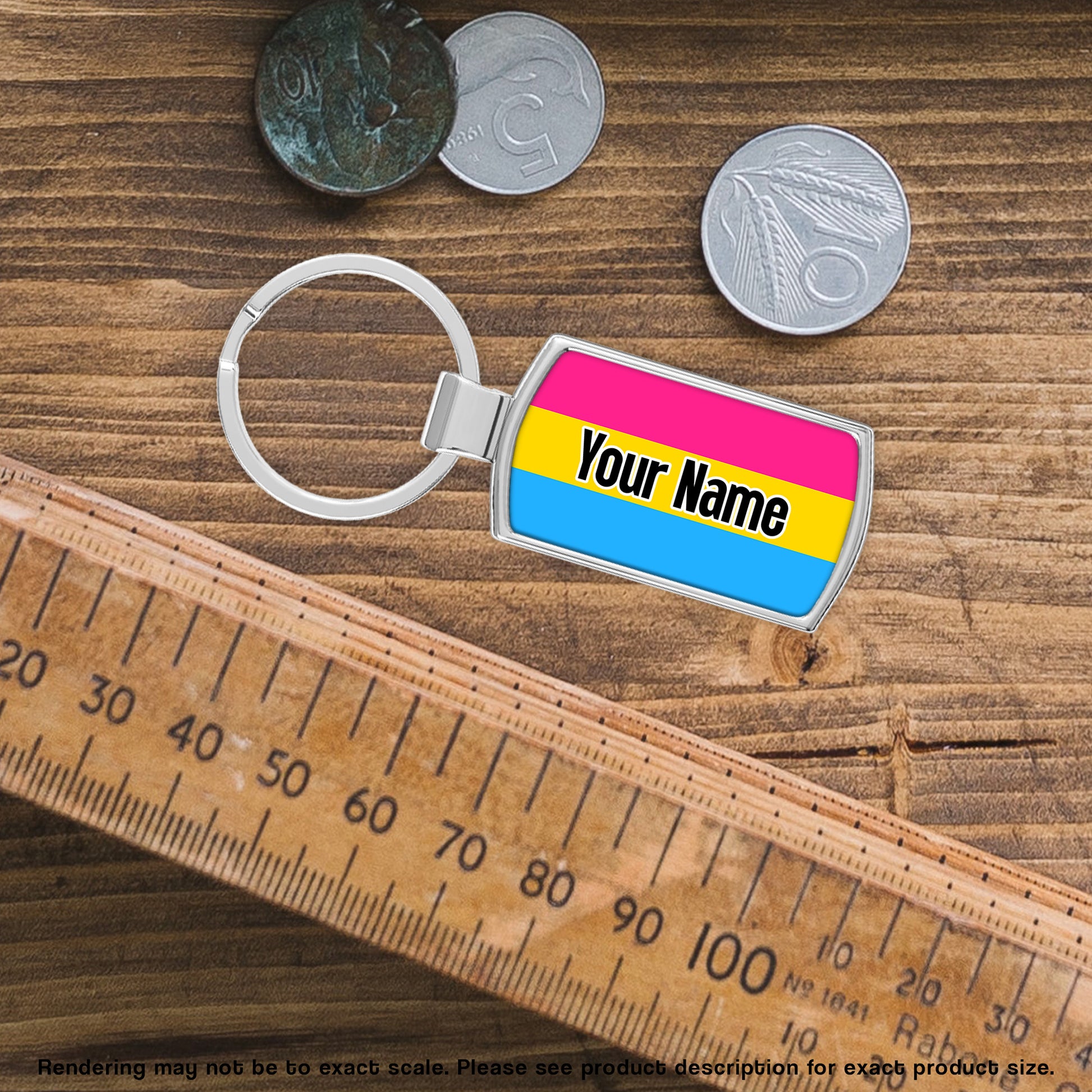 Pansexual pride flag metal keyring personalised with your name