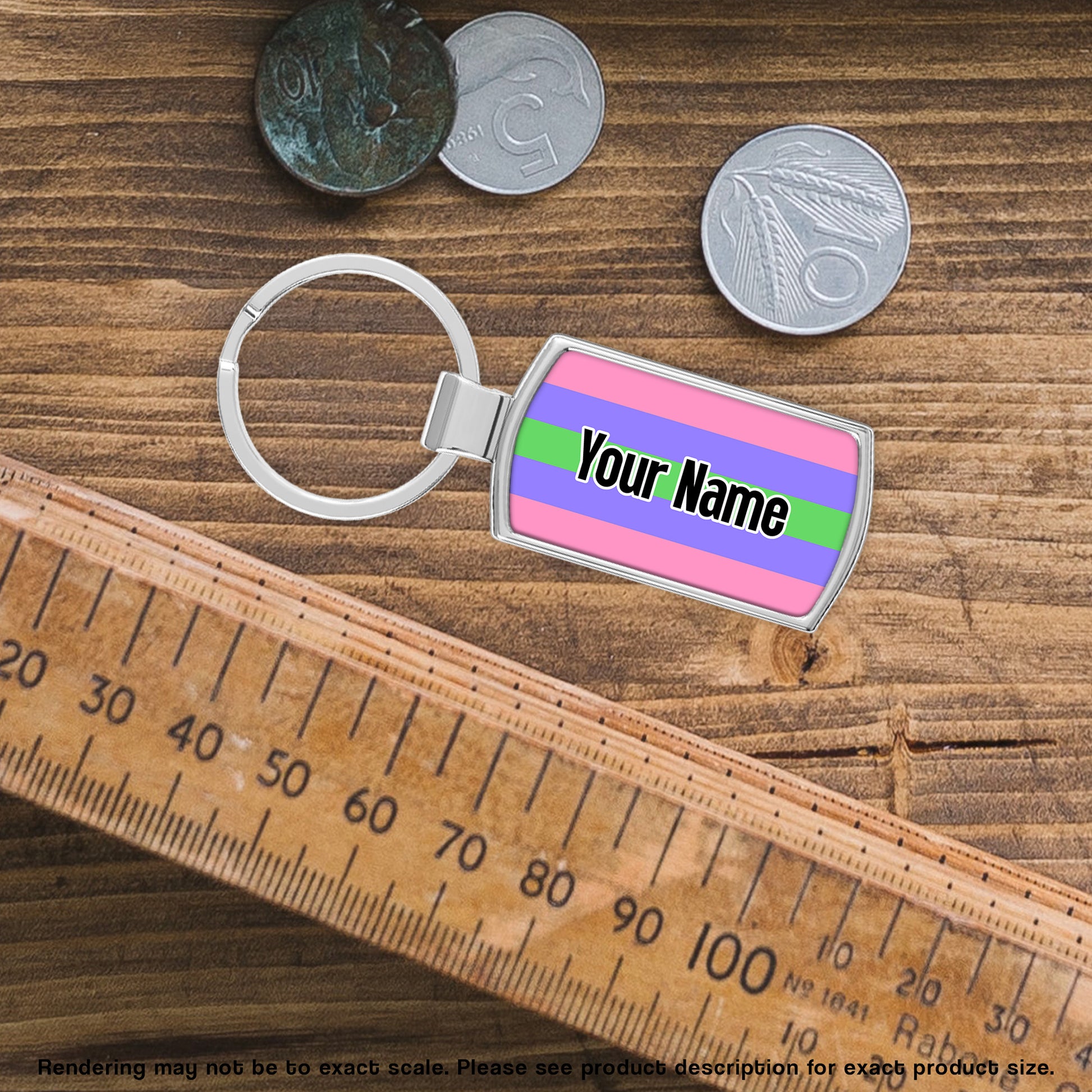 Trigender pride flag metal keyring personalised with your name