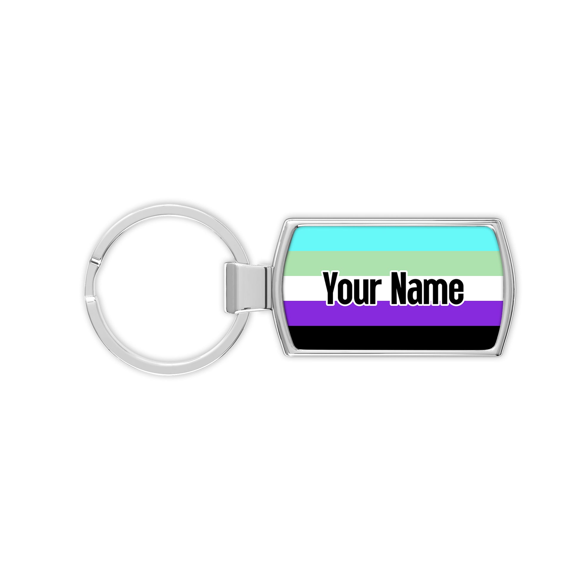 Abrogender pride flag metal keyring personalised with your name