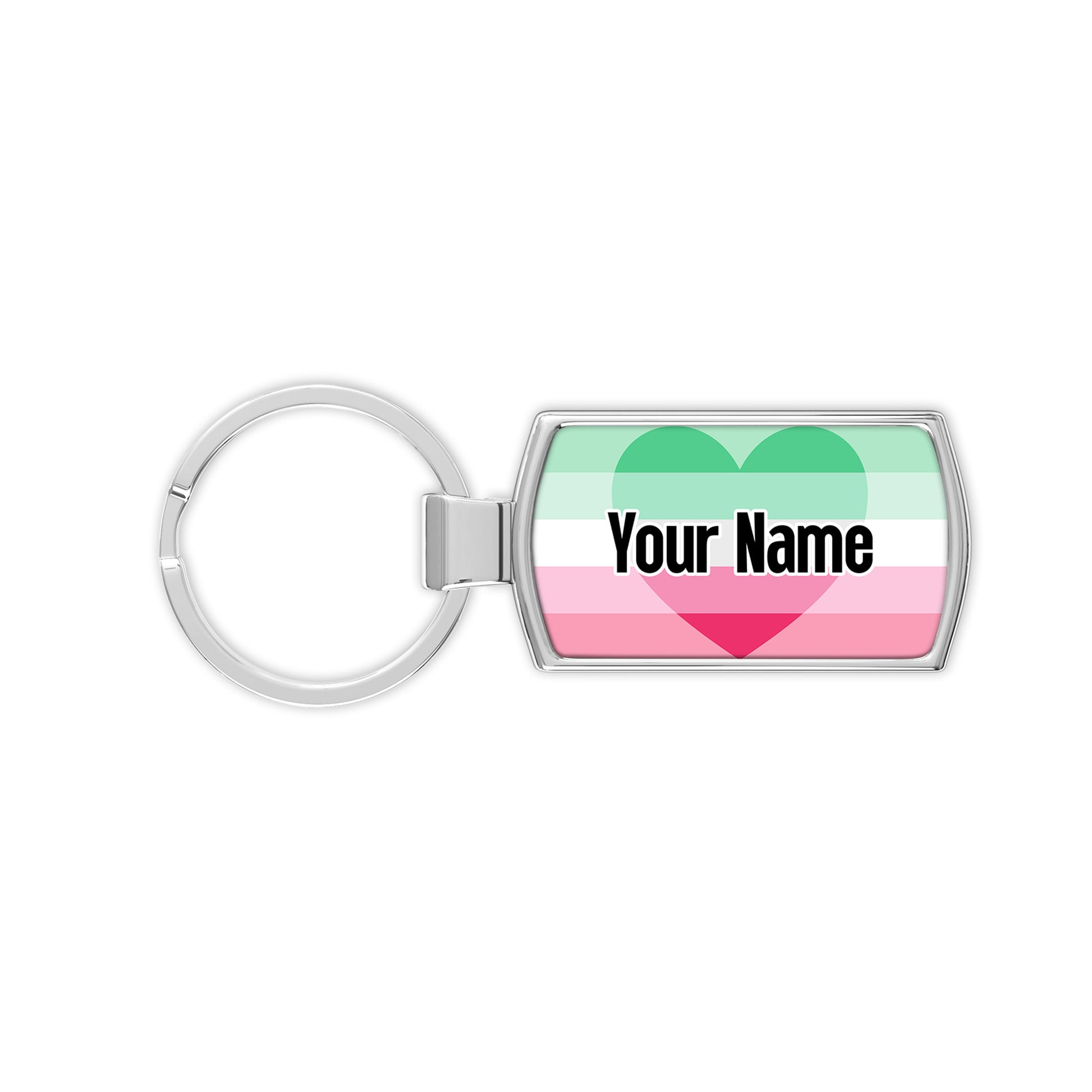 Abroromantic pride flag metal keyring personalised with your name