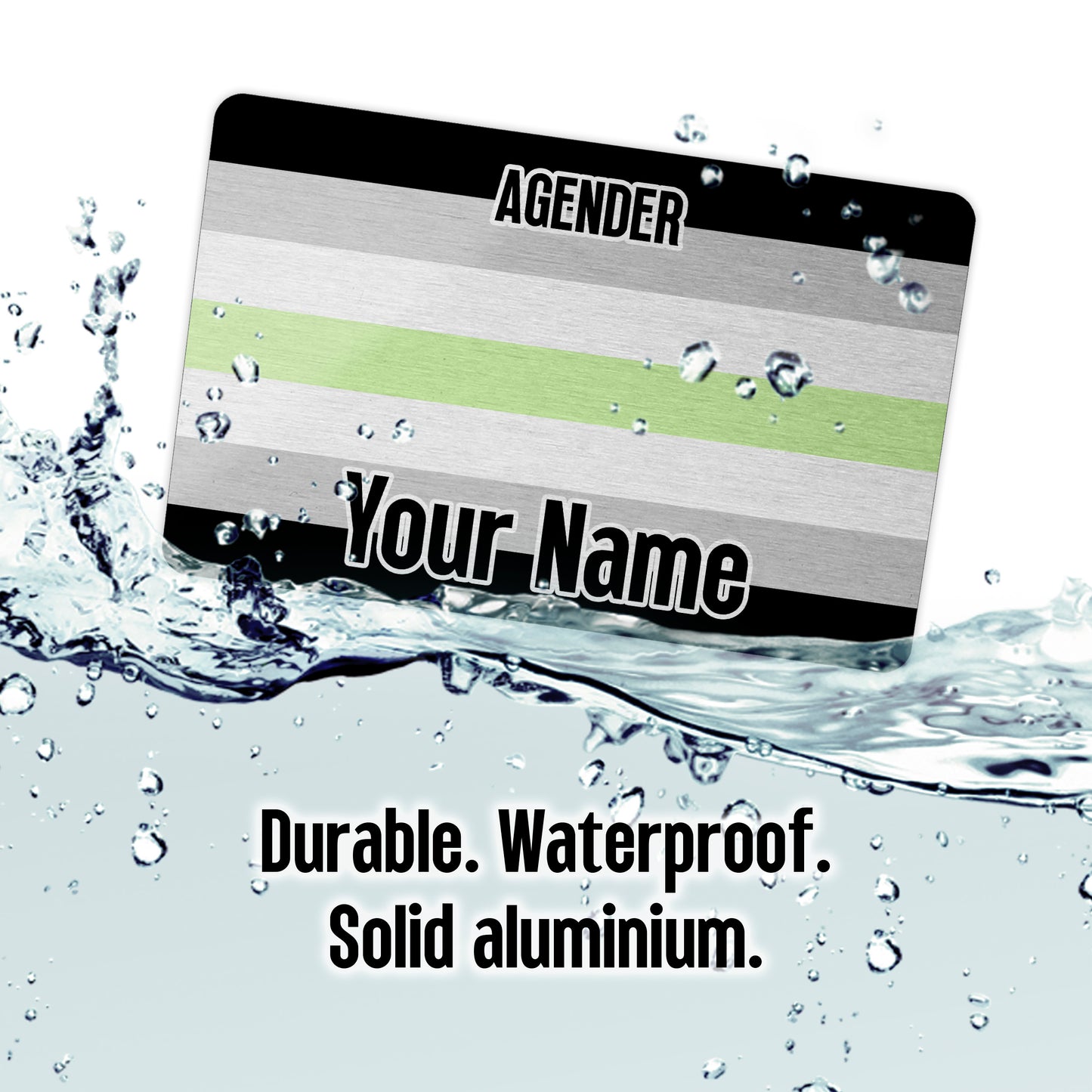 Aluminium Metal Wallet Card personalised with your name and the agender pride flag