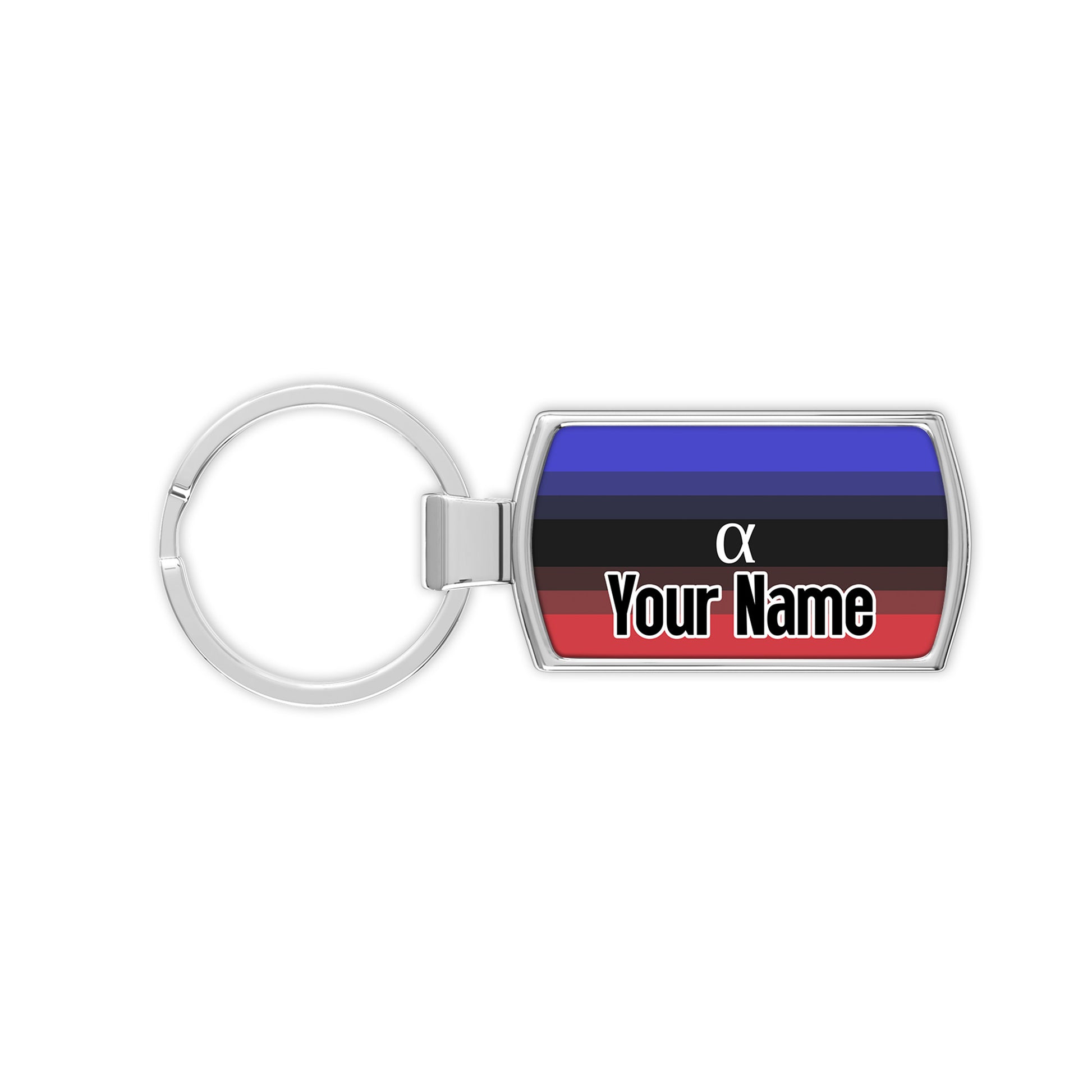 Ambiamorous pride flag metal keyring that comes personalised with your name printed on it