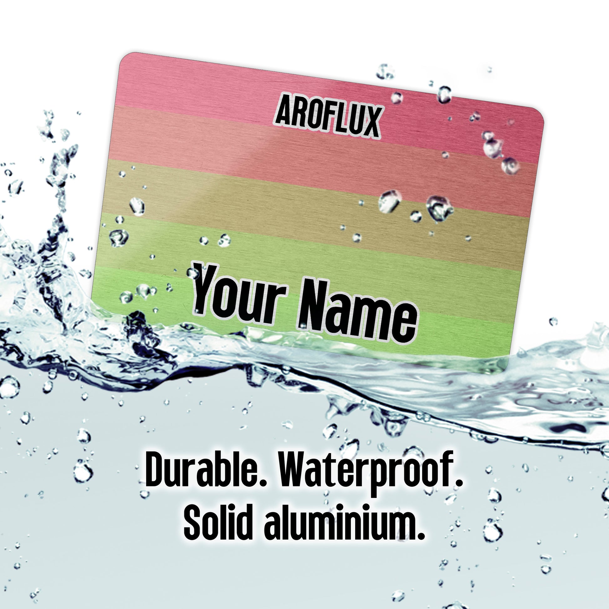 Aluminium wallet card personalised with your name and the aroflux pride flag