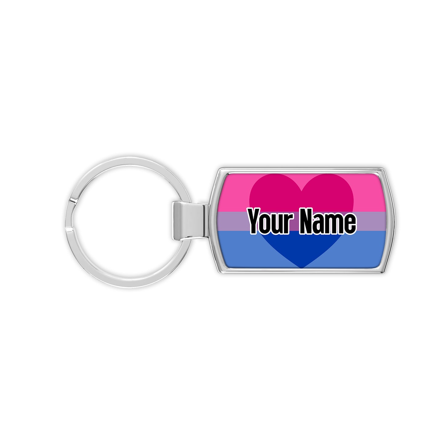 Biromantic pride flag metal keyring personalised with your name