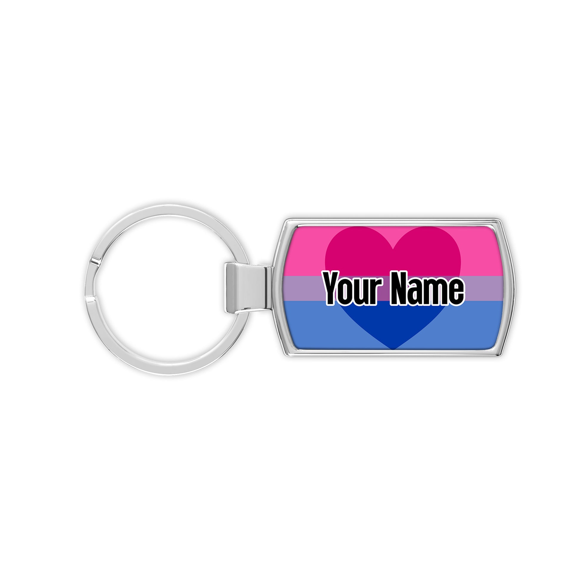 Biromantic pride flag metal keyring personalised with your name