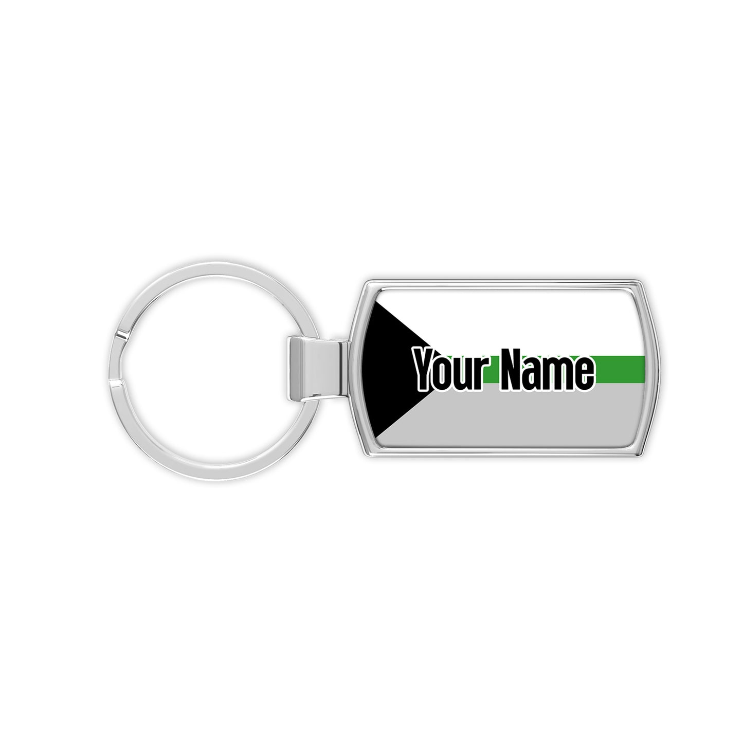 Demiromantic pride flag metal keyring that comes personalised with your name printed on it