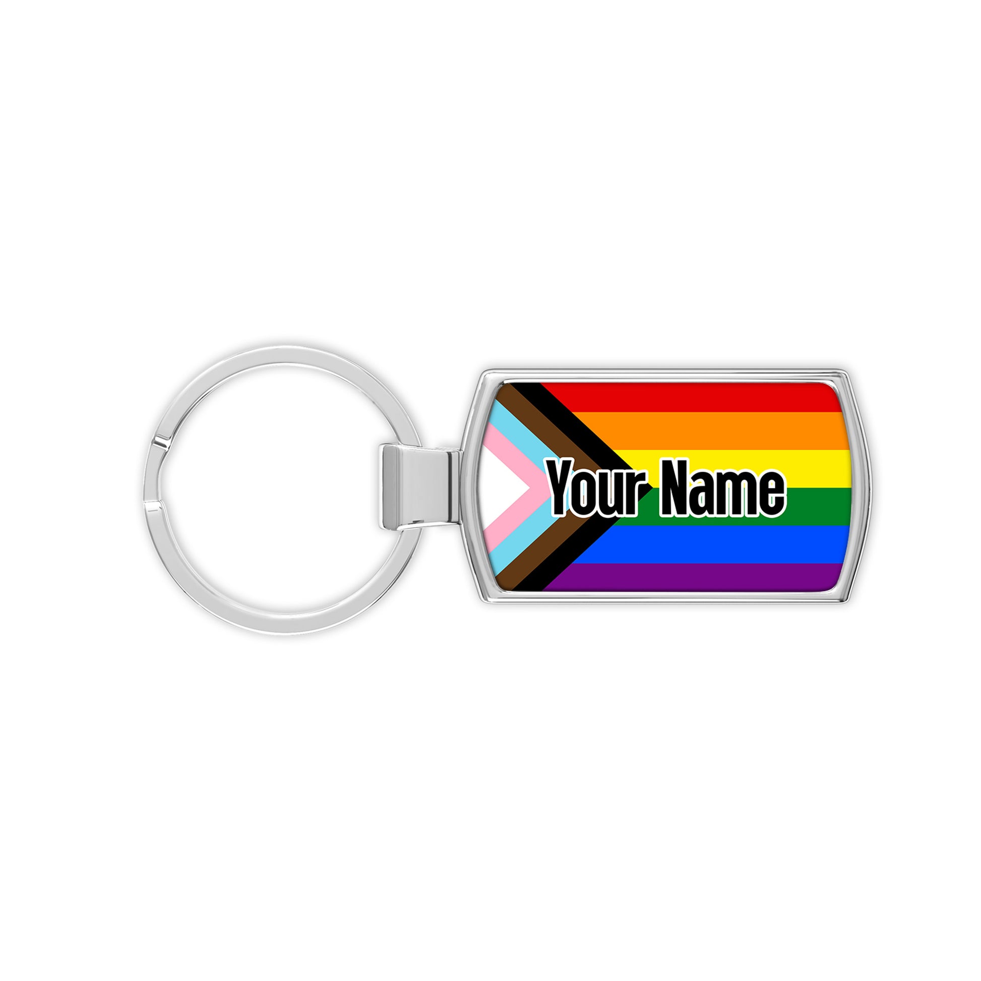 Gay progress pride flag metal keyring personalised with your name