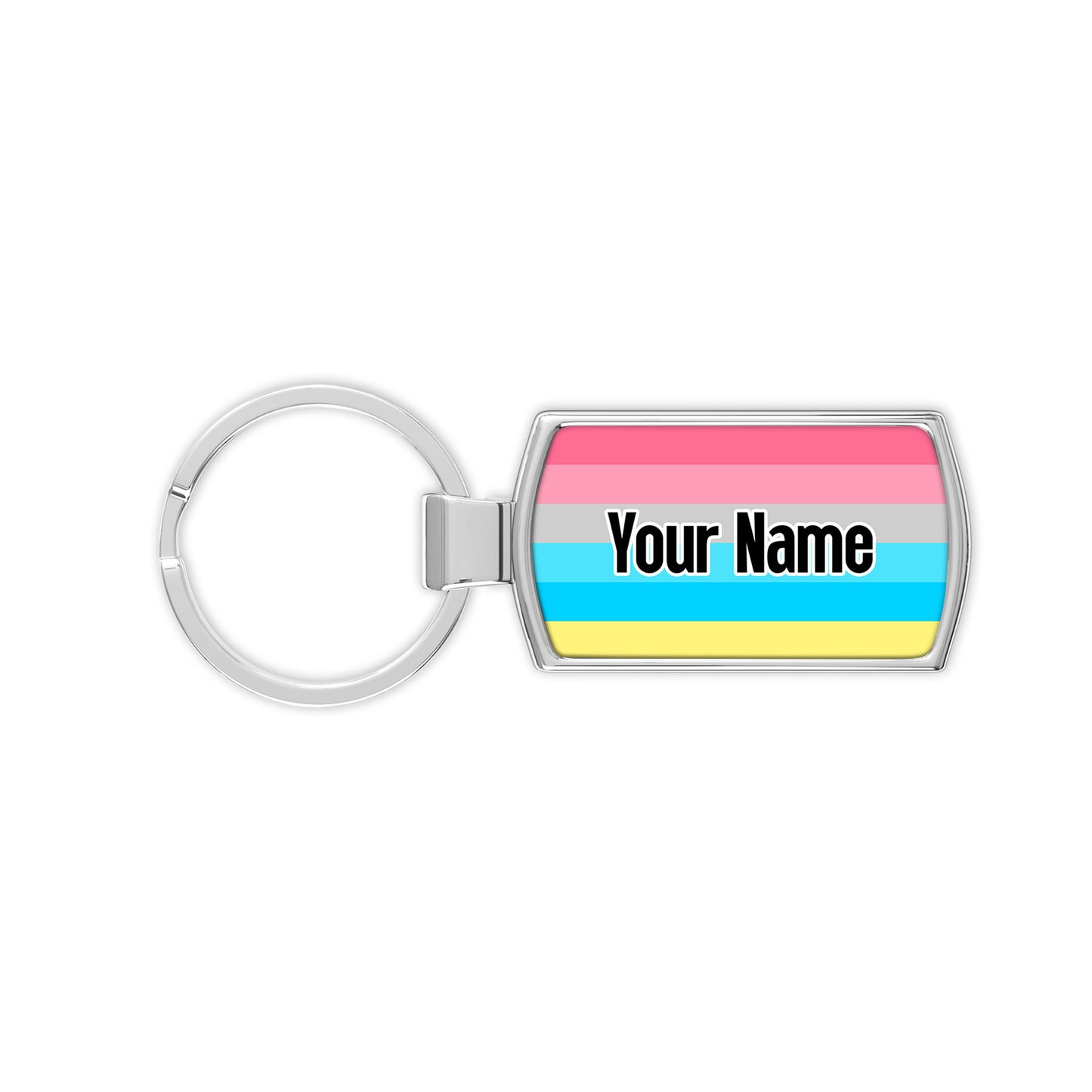 Genderflux pride flag metal keyring personalised with your name
