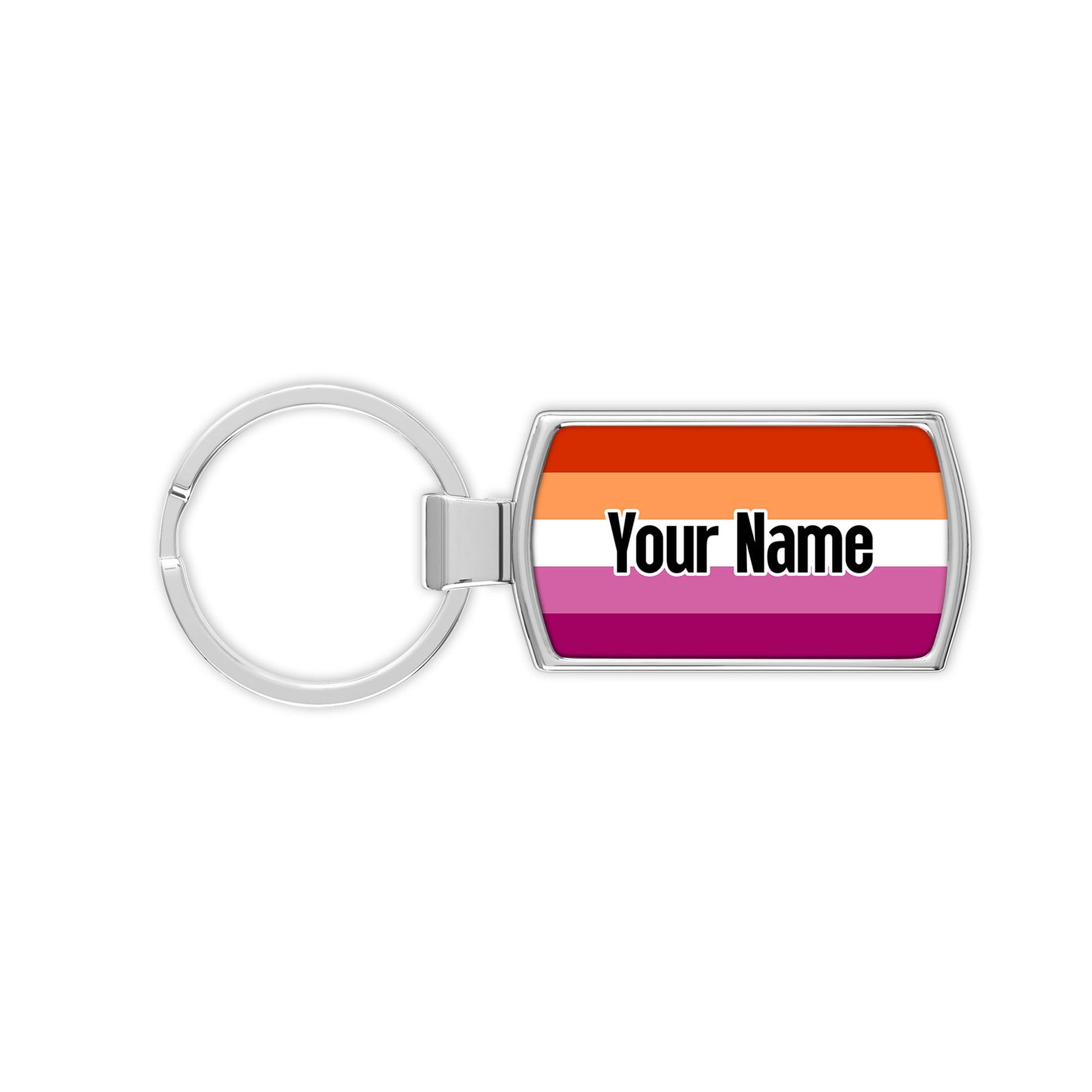 Lesbian pride keyring with lesbian flag and personalised with your name printed over the flag