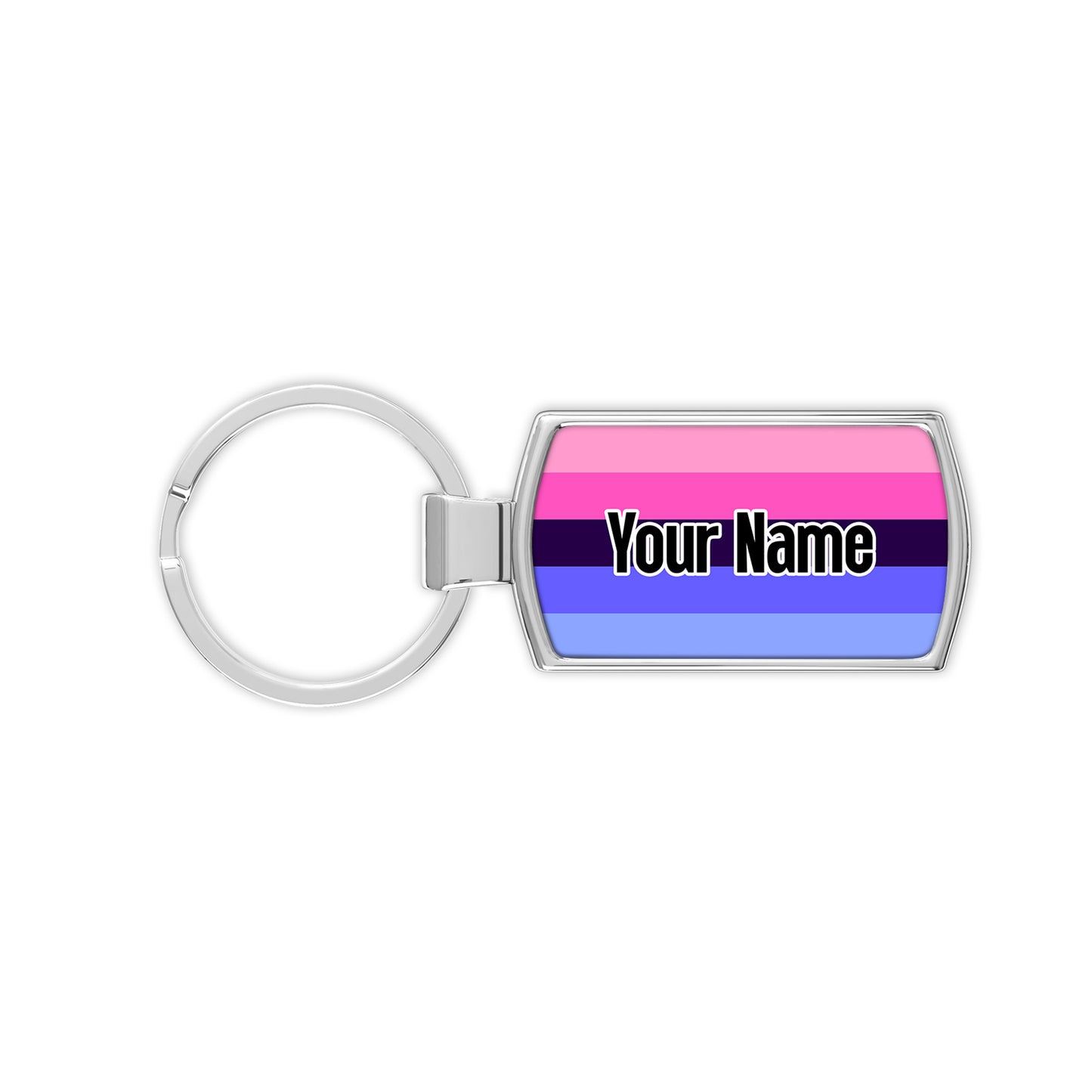 Metal keyring with omnisexual pride flag personalised with your name