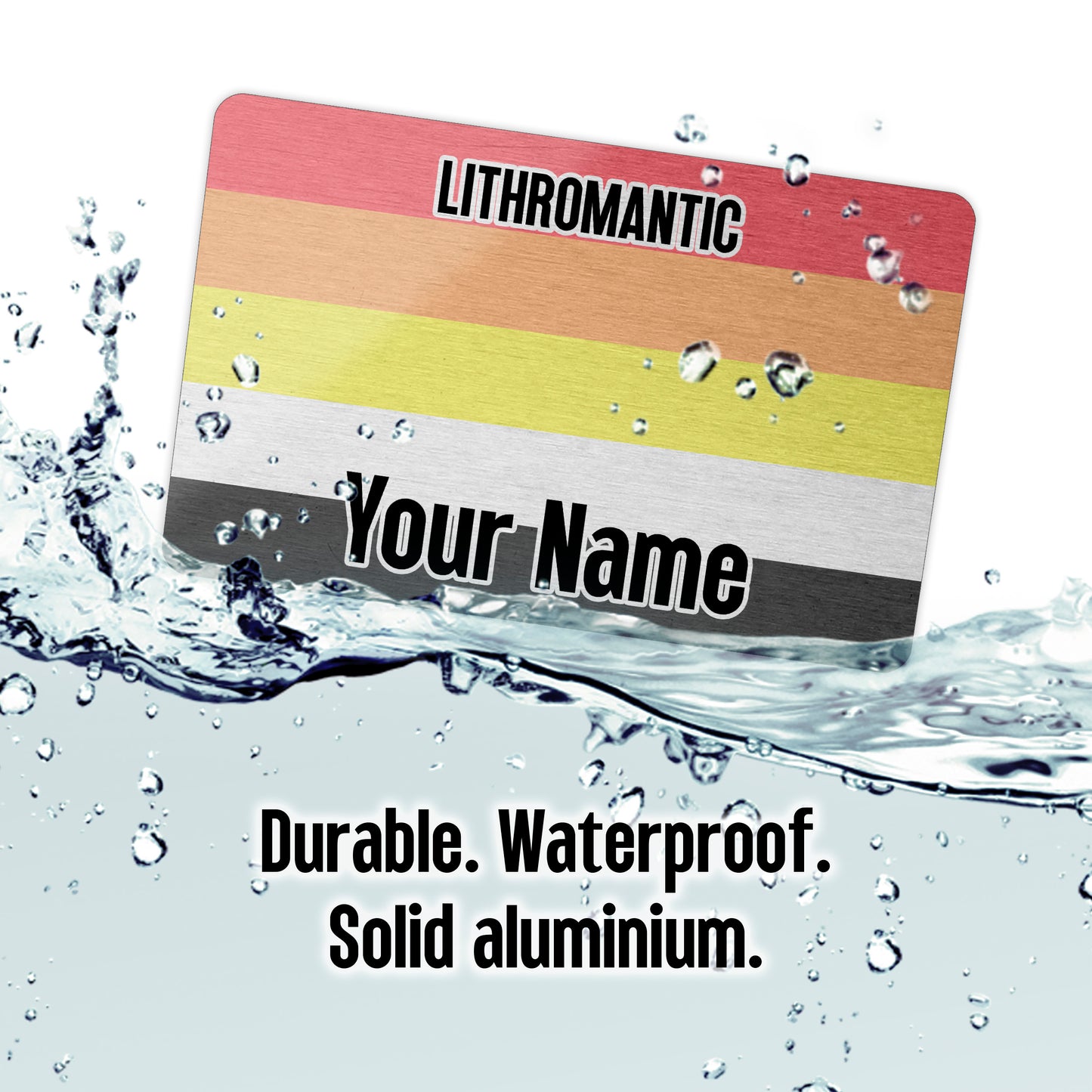 Aluminium wallet card personalised with your name and the lithromantic pride flag