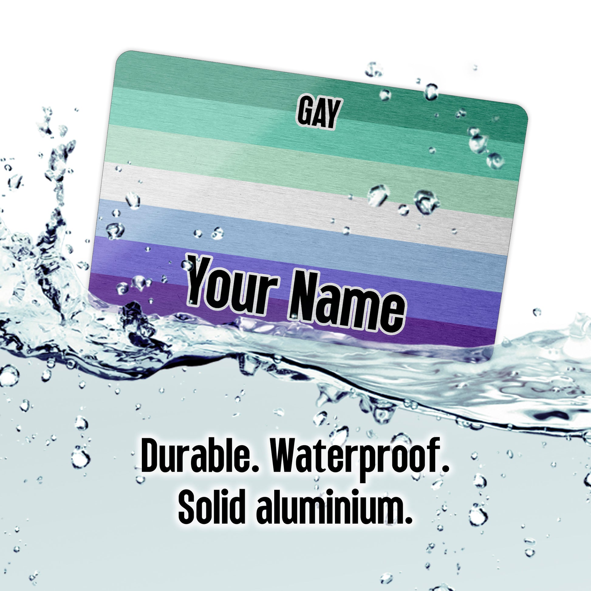 Aluminium wallet card personalised with your name and the men loving men gay pride flag