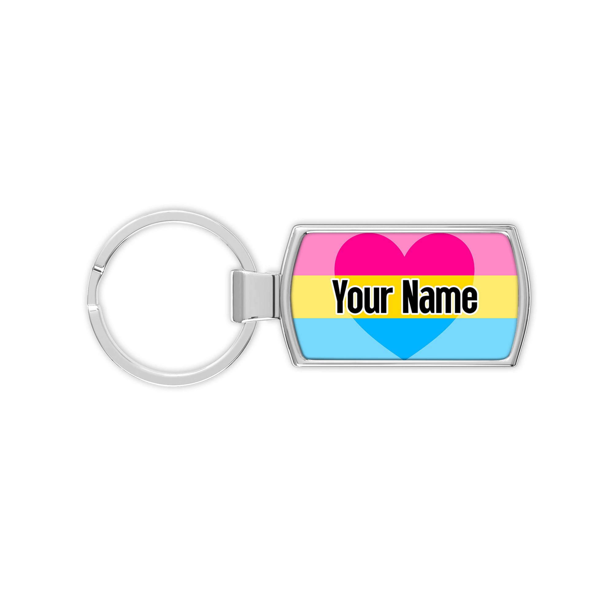 Panromantic pride flag metal keyring personalised with your name
