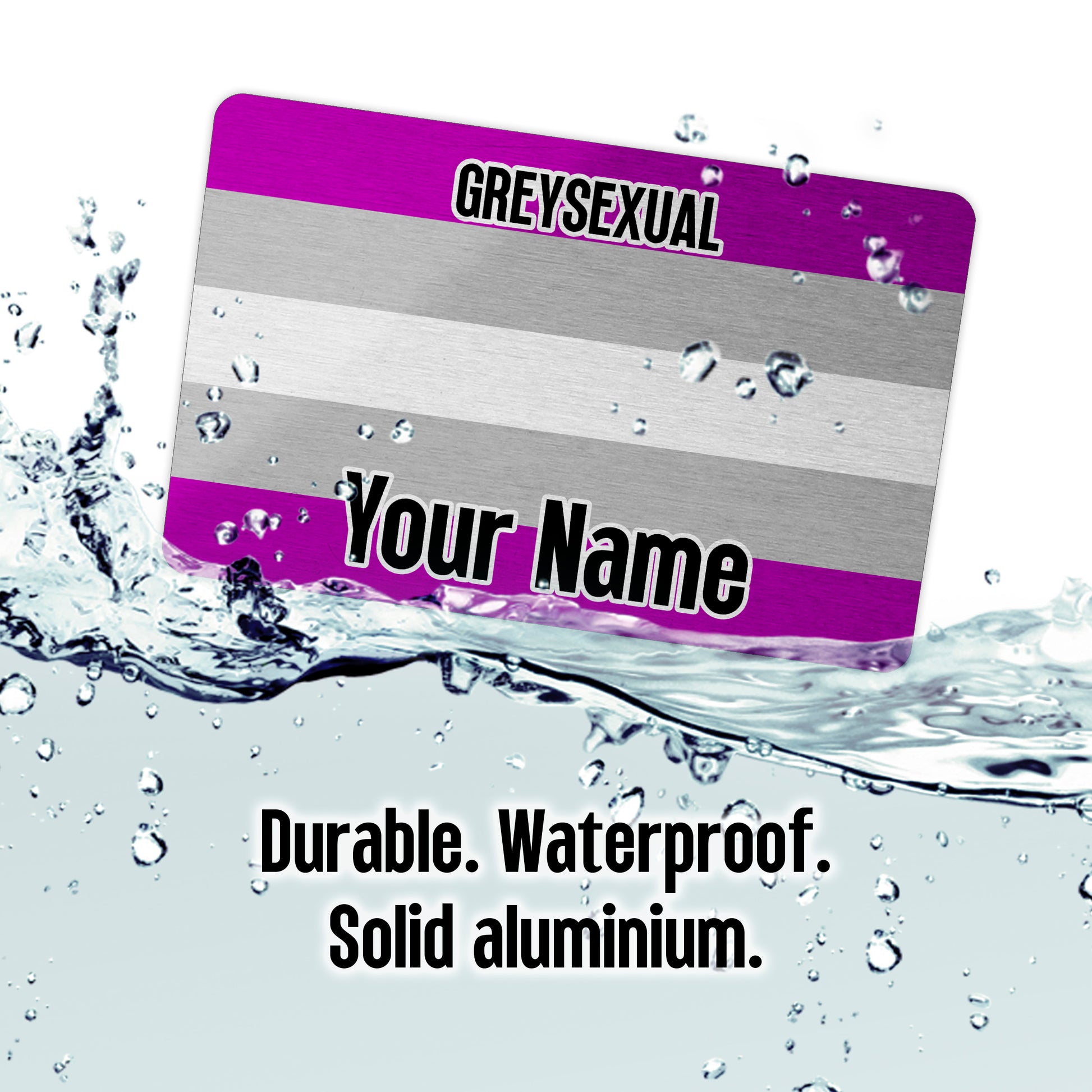 Aluminium wallet card personalised with your name and the greysexual pride flag