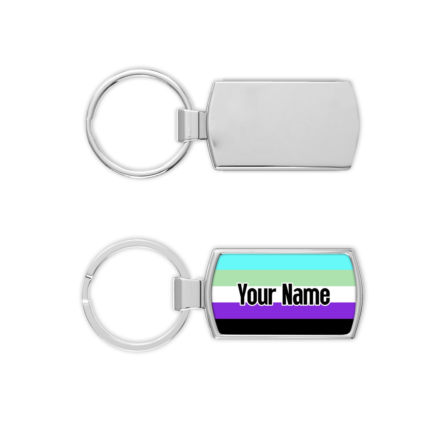 Abrogender pride flag metal keyring personalised with your name