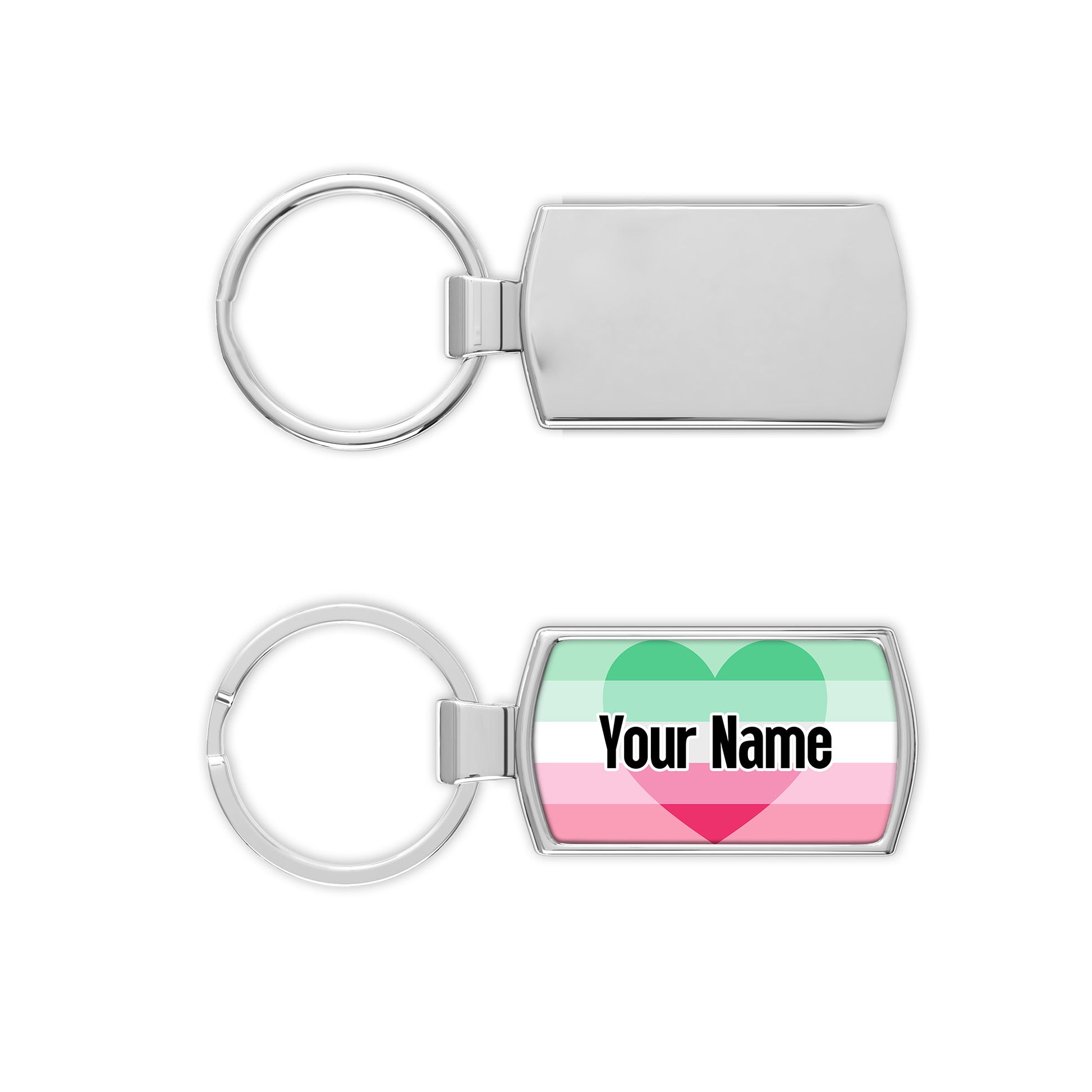 Abroromantic pride flag metal keyring personalised with your name