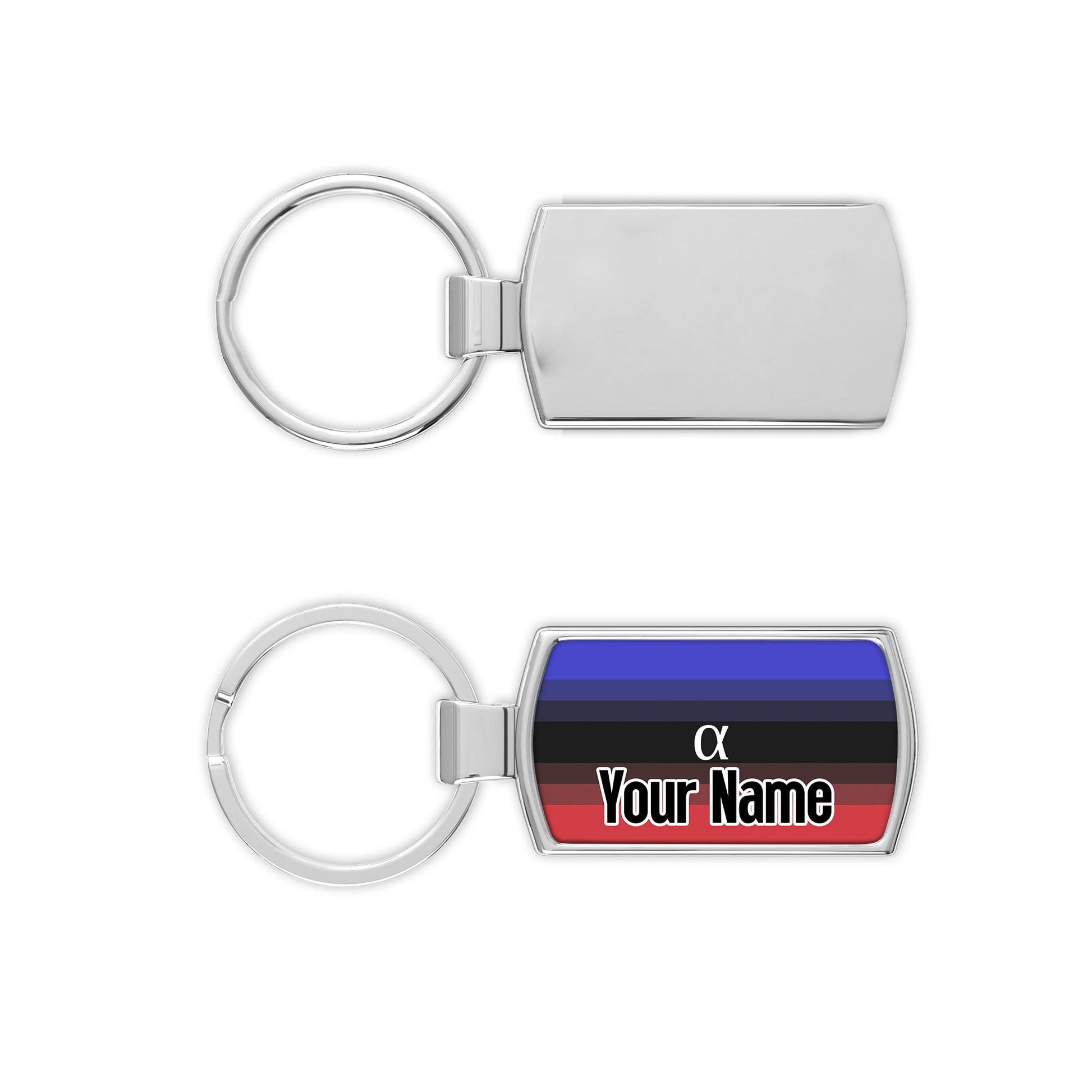 Ambiamorous pride flag metal keyring that comes personalised with your name printed on it