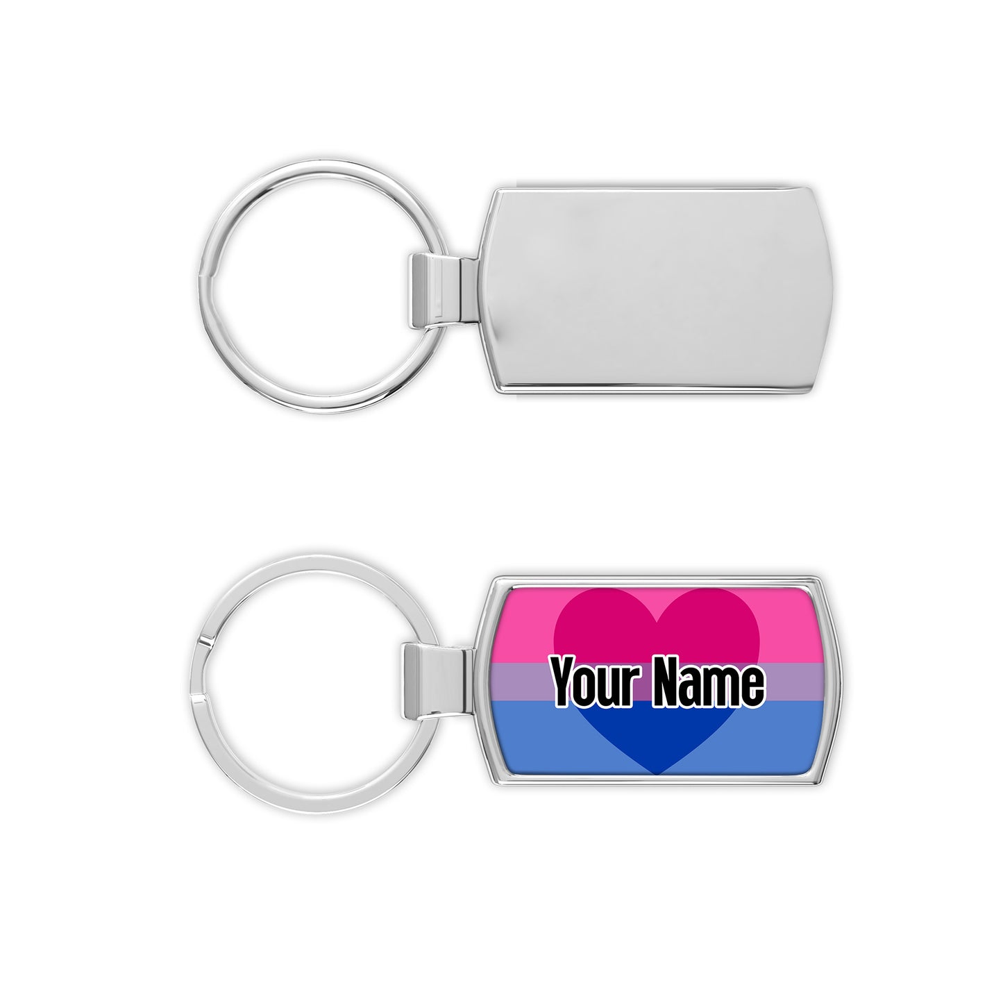 Biromantic pride flag metal keyring personalised with your name