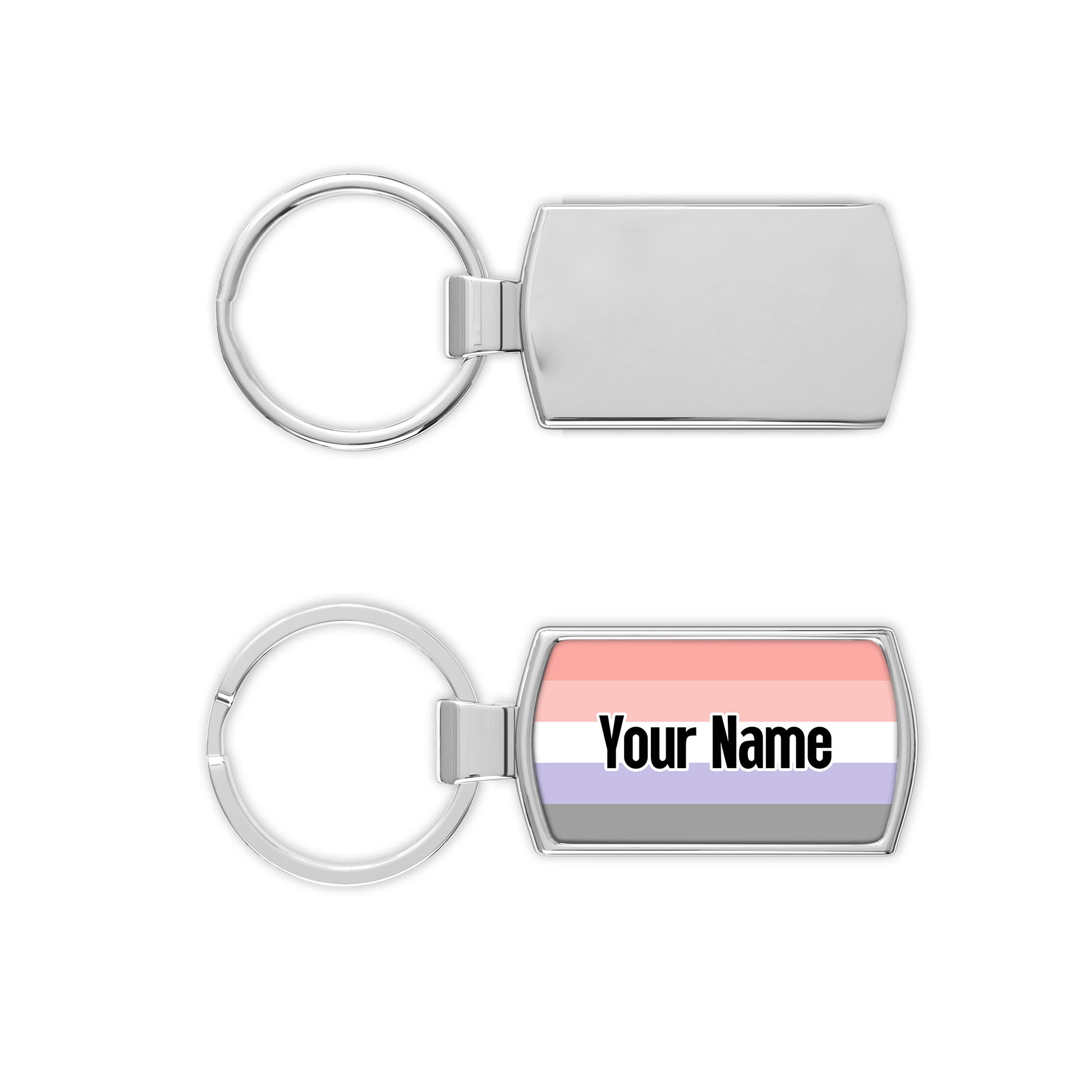 Cupioromantic pride flag metal keychain that comes personalised with your name