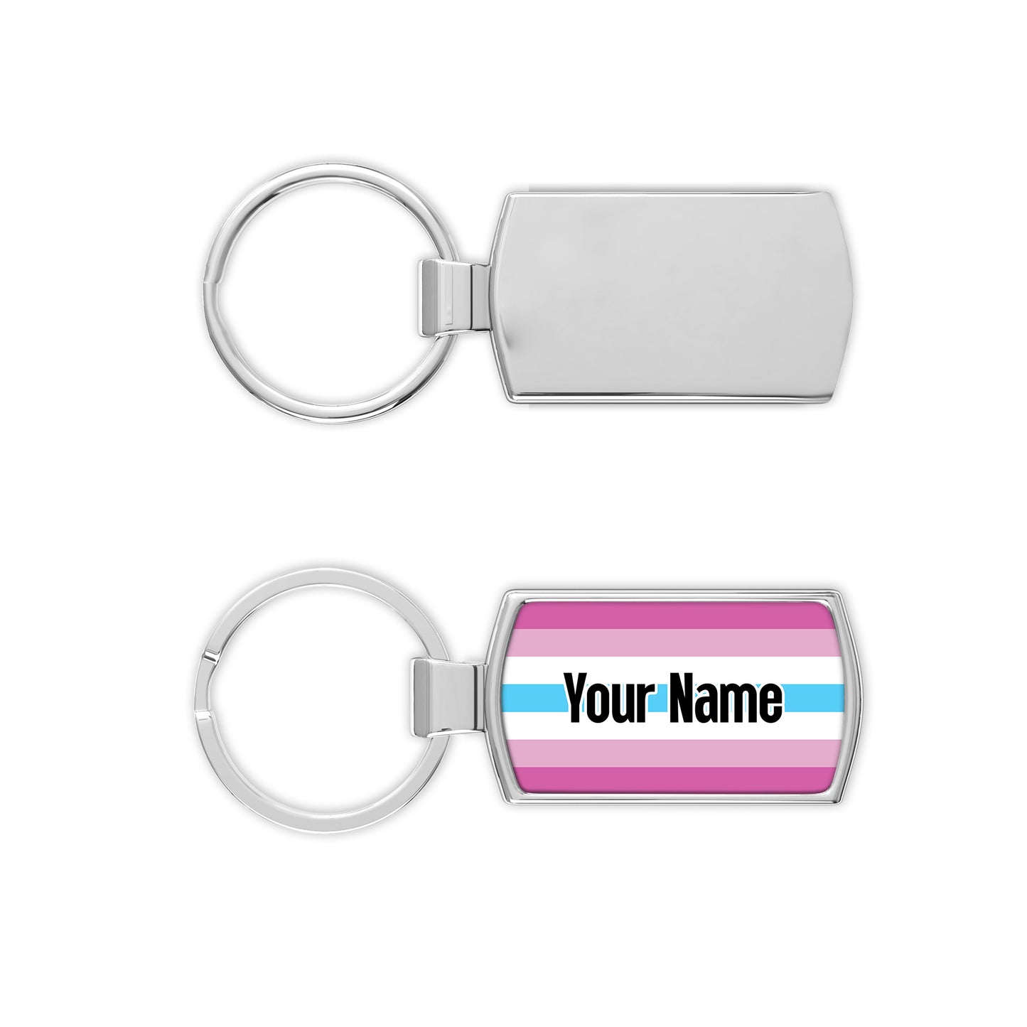 Femboy pride flag metal keyring that is personalised with your name