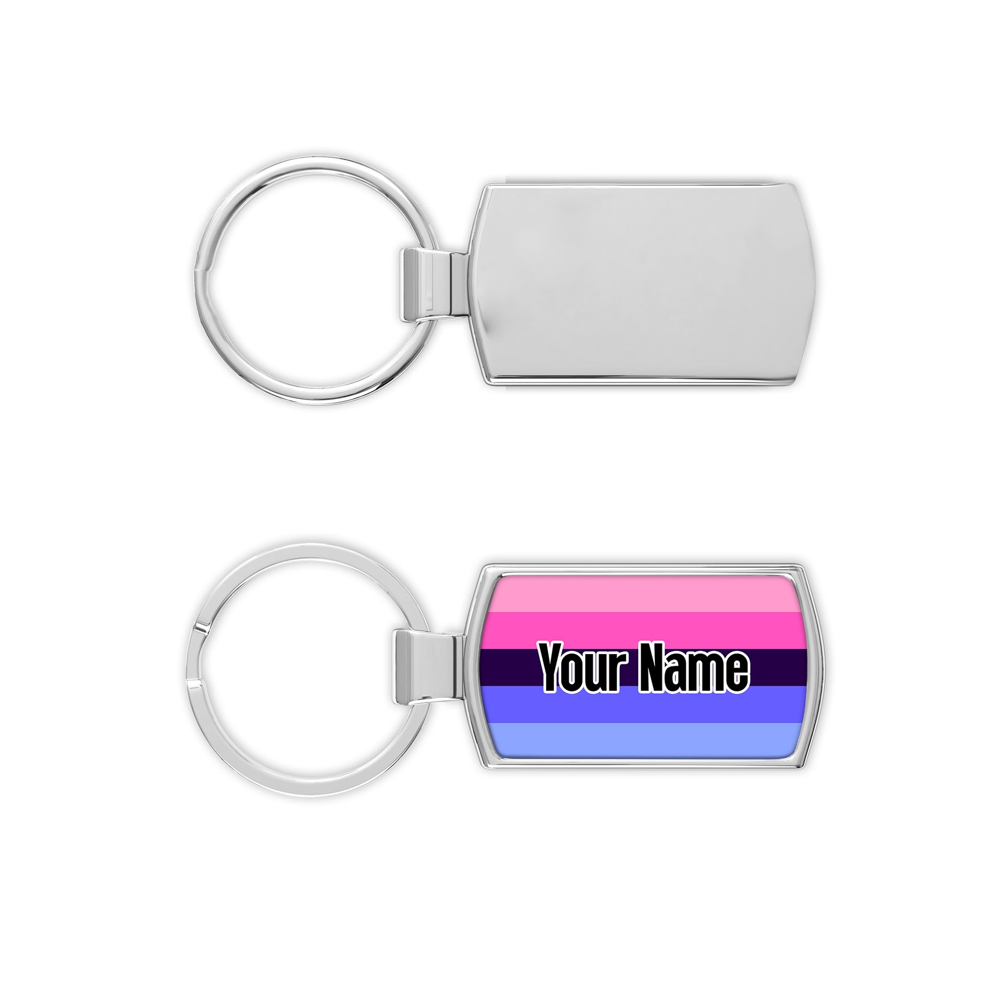 Metal keyring with omnisexual pride flag personalised with your name