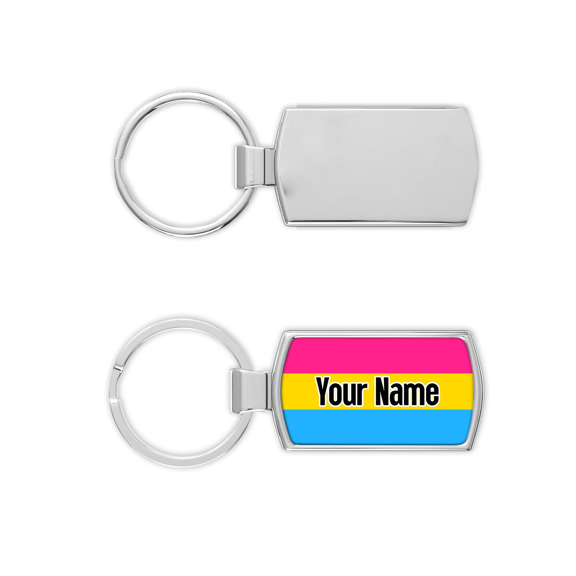 Pansexual pride flag metal keyring personalised with your name