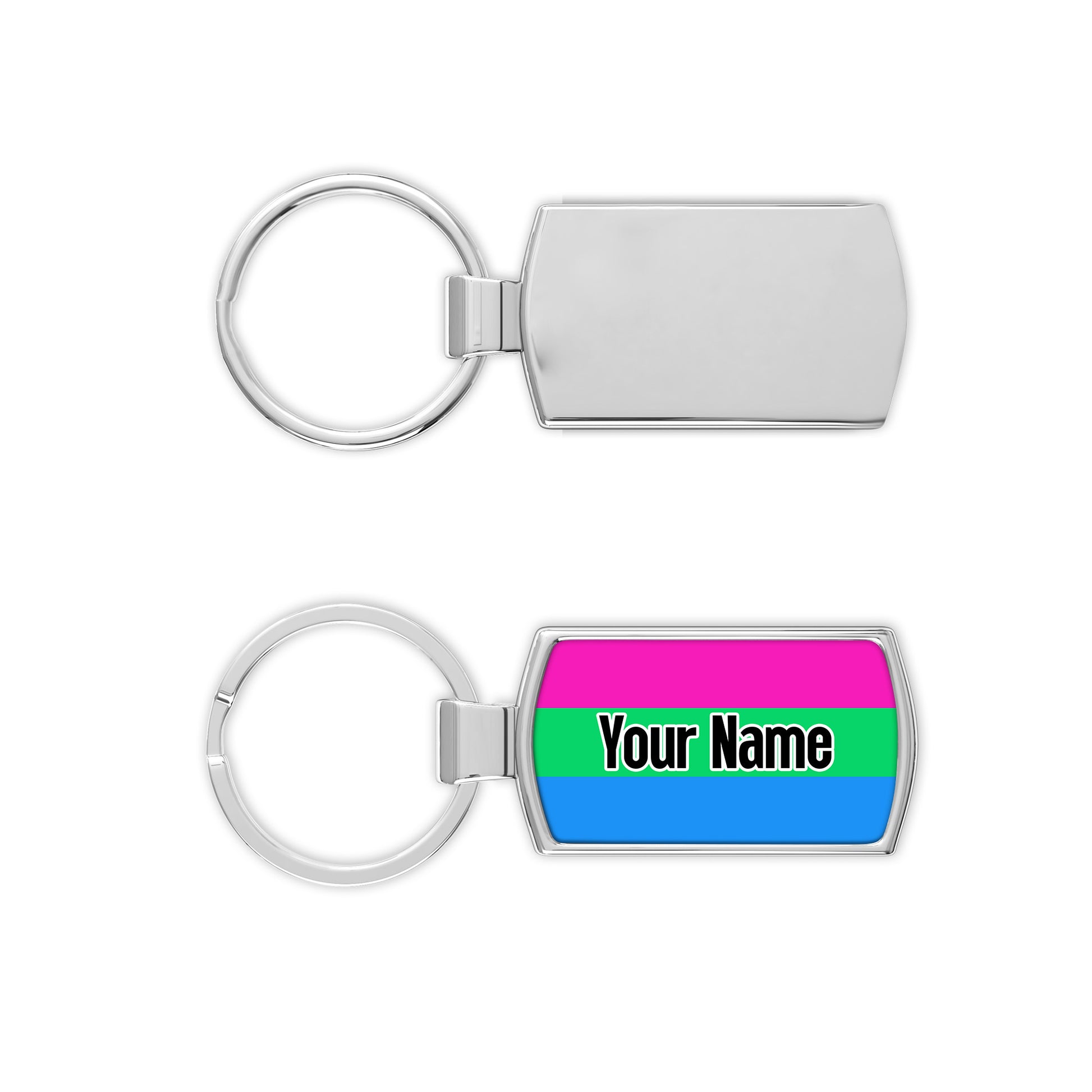 Polysexual pride flag metal keyring personalised with your name