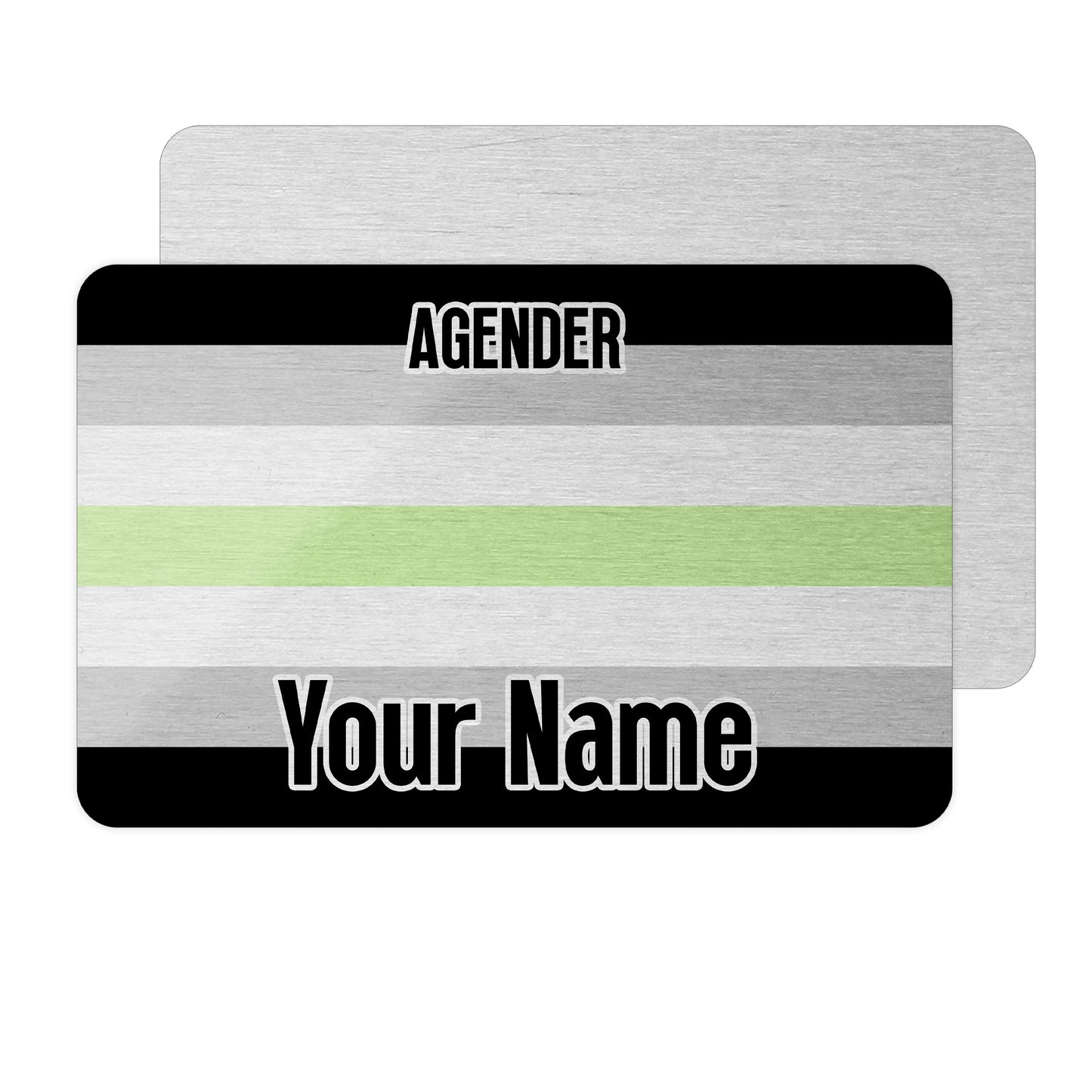 Aluminium Metal Wallet Card personalised with your name and the agender pride flag