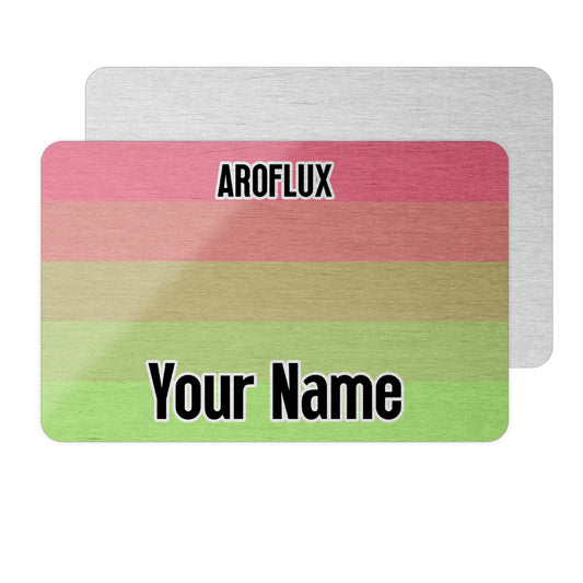 Aluminium wallet card personalised with your name and the aroflux pride flag