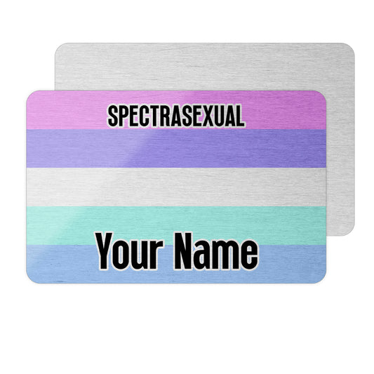 Aluminium wallet card personalised with your name and the spectrasexual pride flag