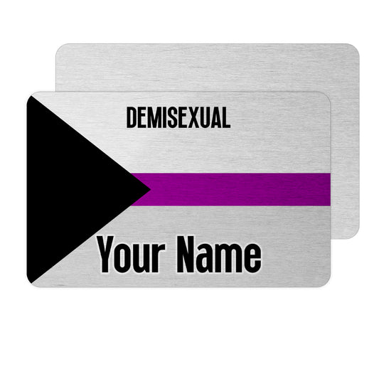Aluminium wallet card personalised with your name and the demisexual pride flag
