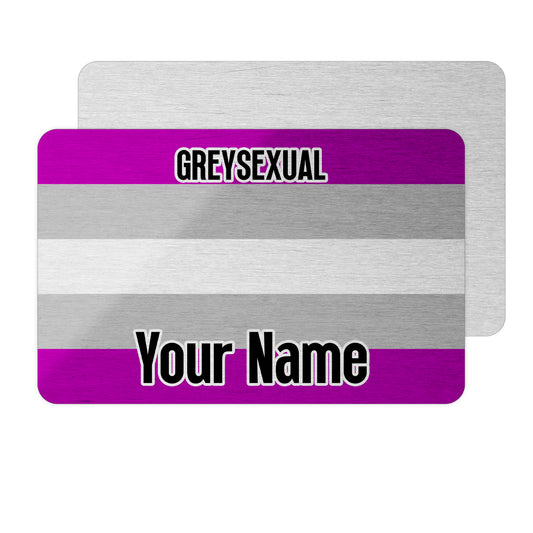 Aluminium wallet card personalised with your name and the greysexual pride flag