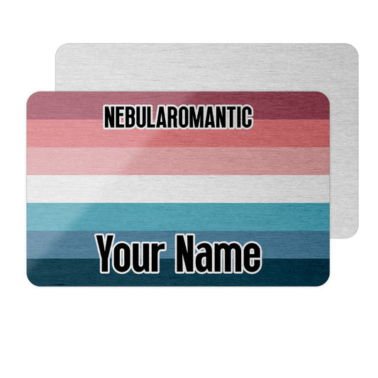 Aluminium wallet card personalised with your name and the nebularomantic flag