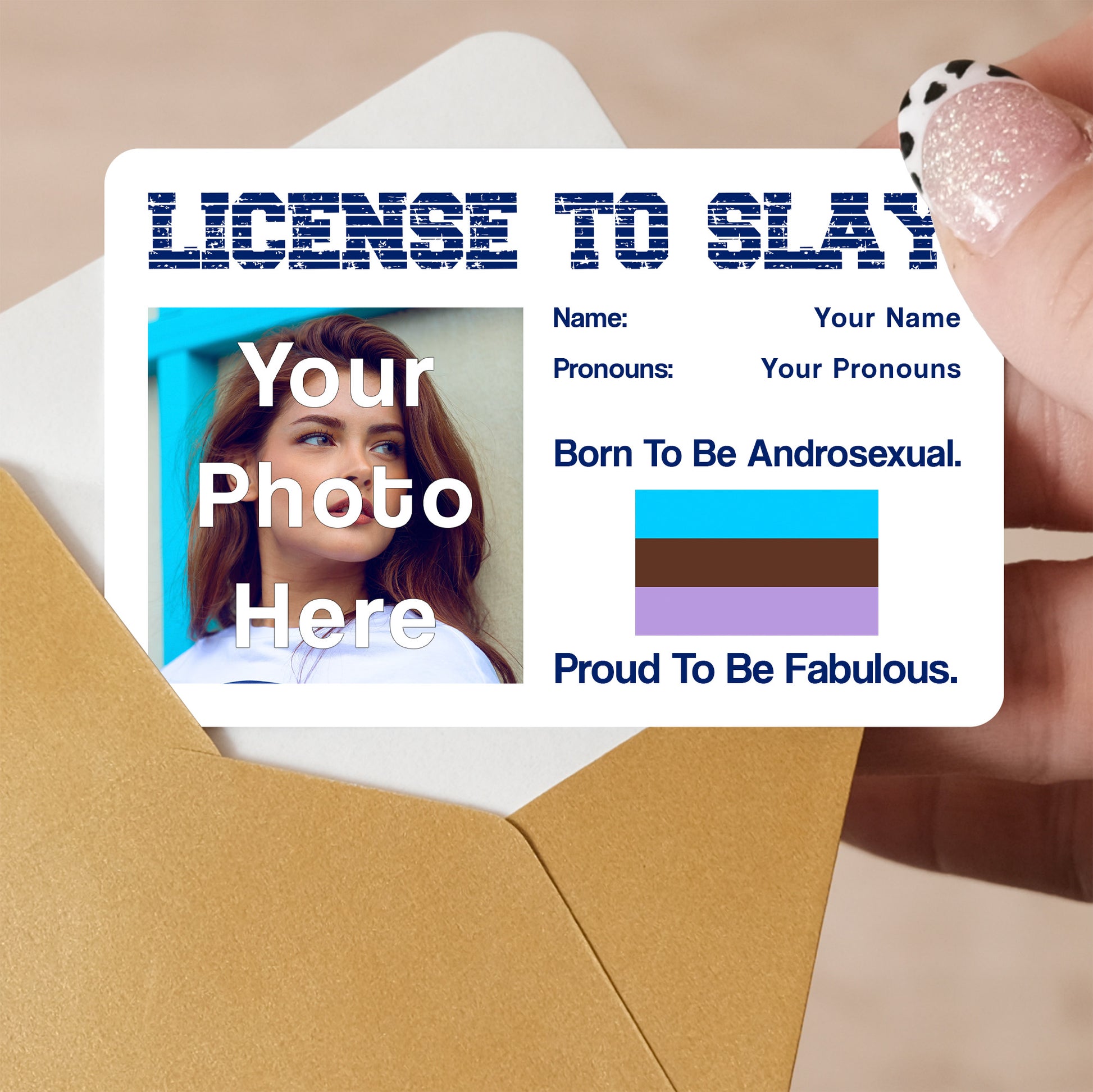 Androsexual pride personalised license to slay card