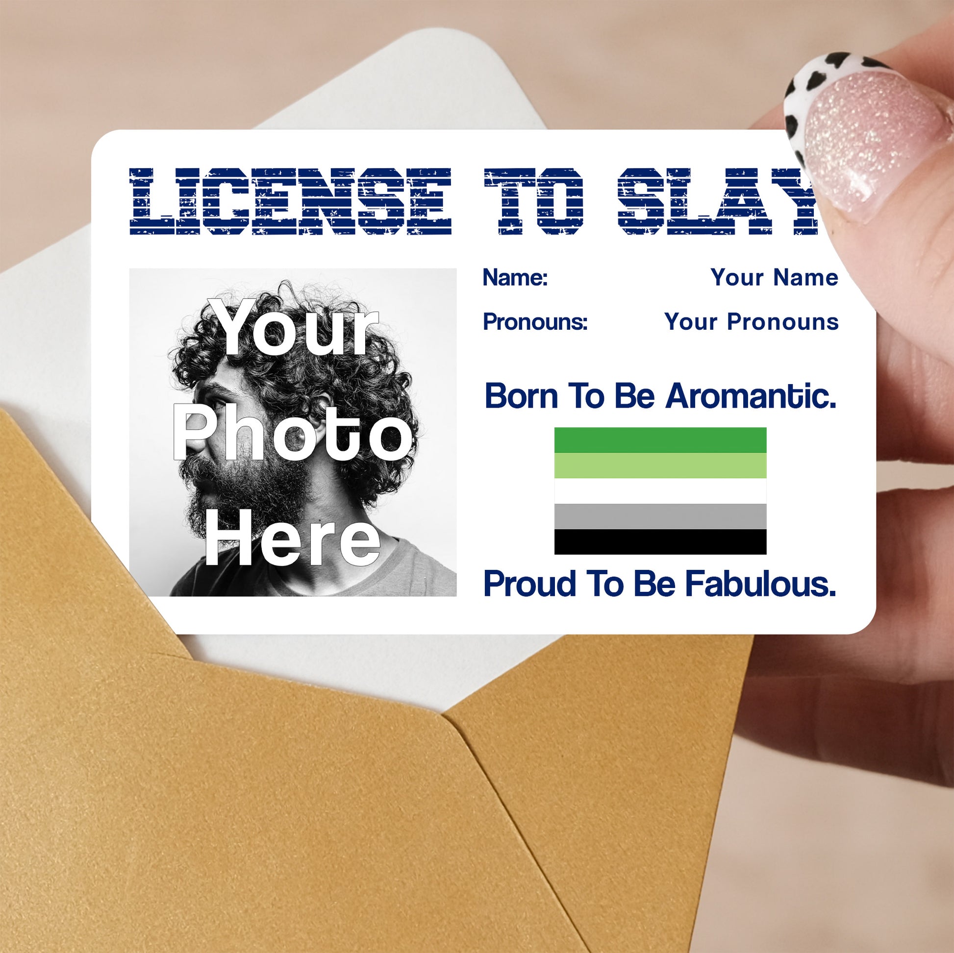 Aromantic pride personalised license to slay card