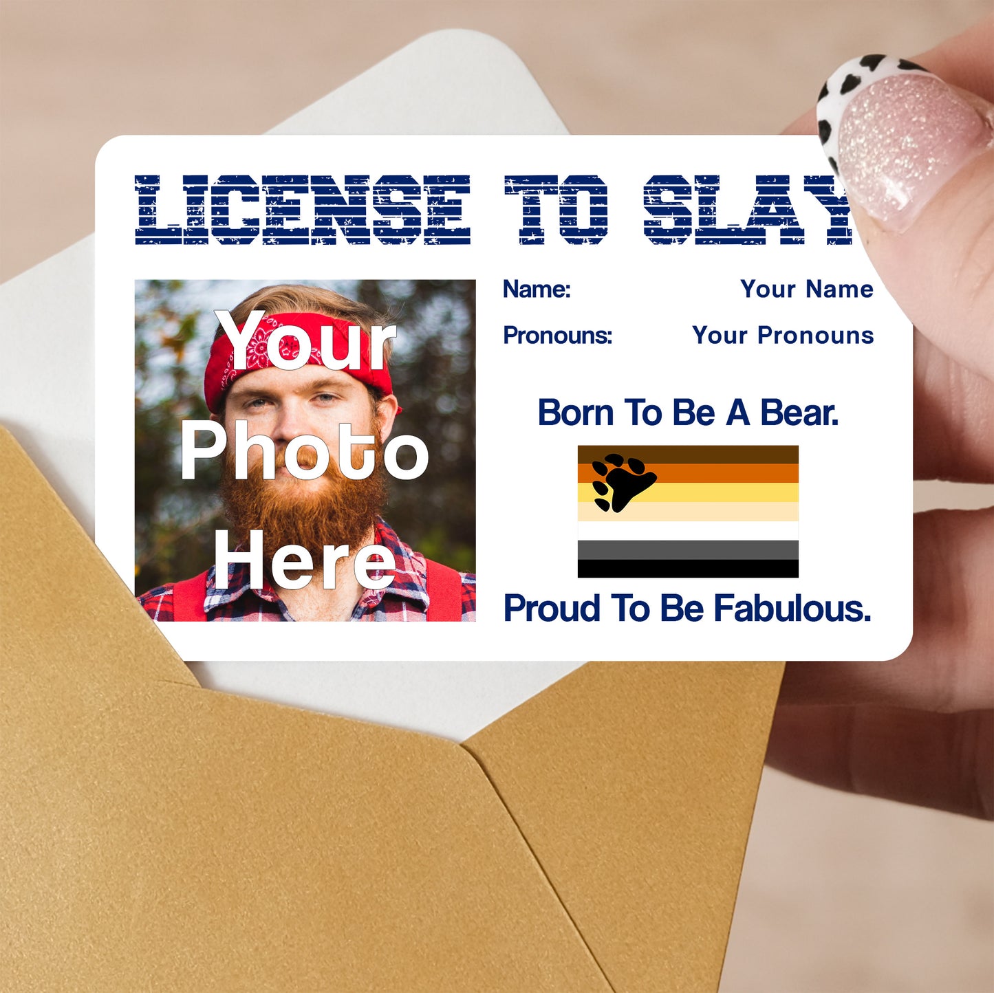 Bear brotherhood pride personalised license to slay card